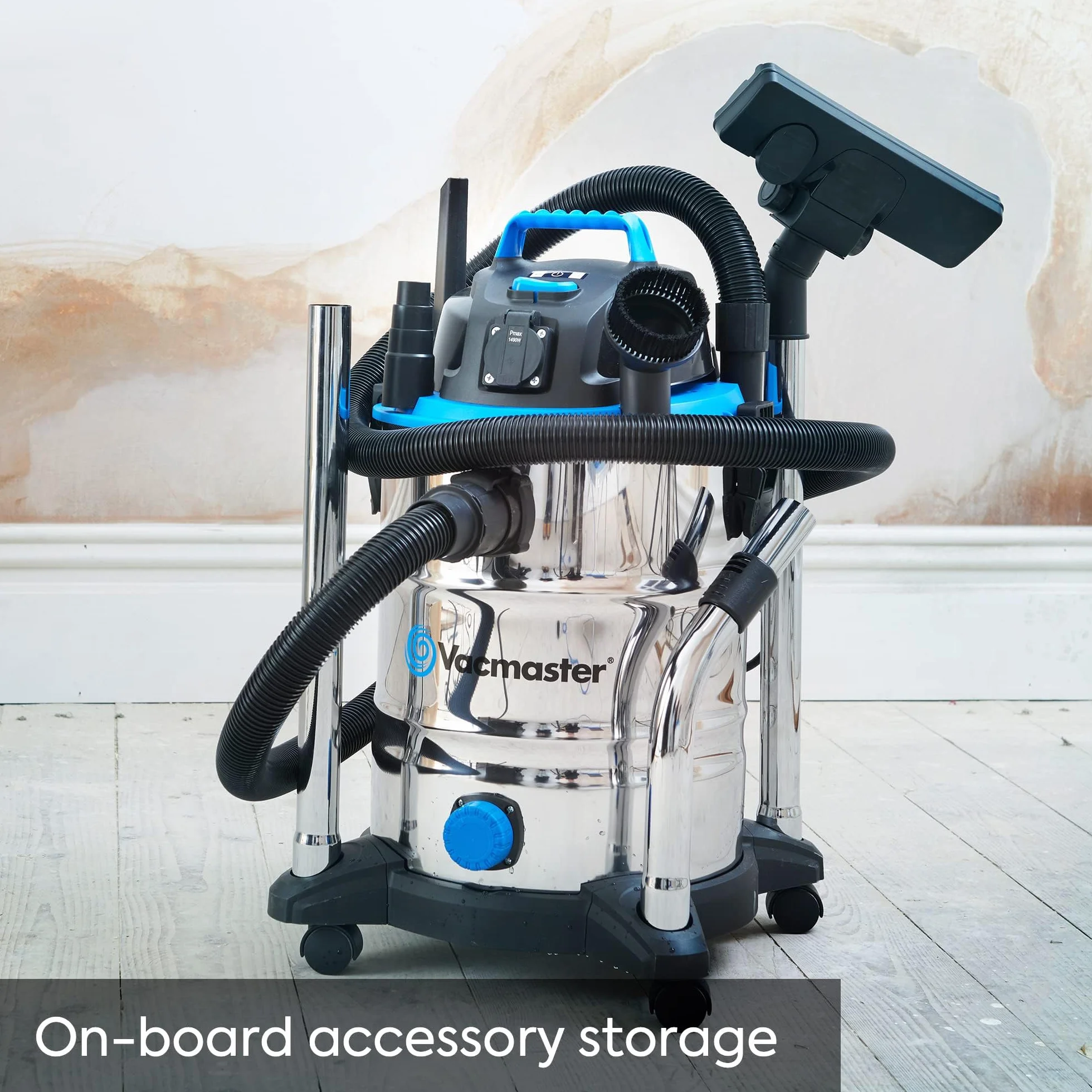 Vacmaster VQ1530SFDC odkurzacz podłogowy, 1500 W, 30 l, duża moc ssania, otwór odpływowy wody, stal nierdzewna