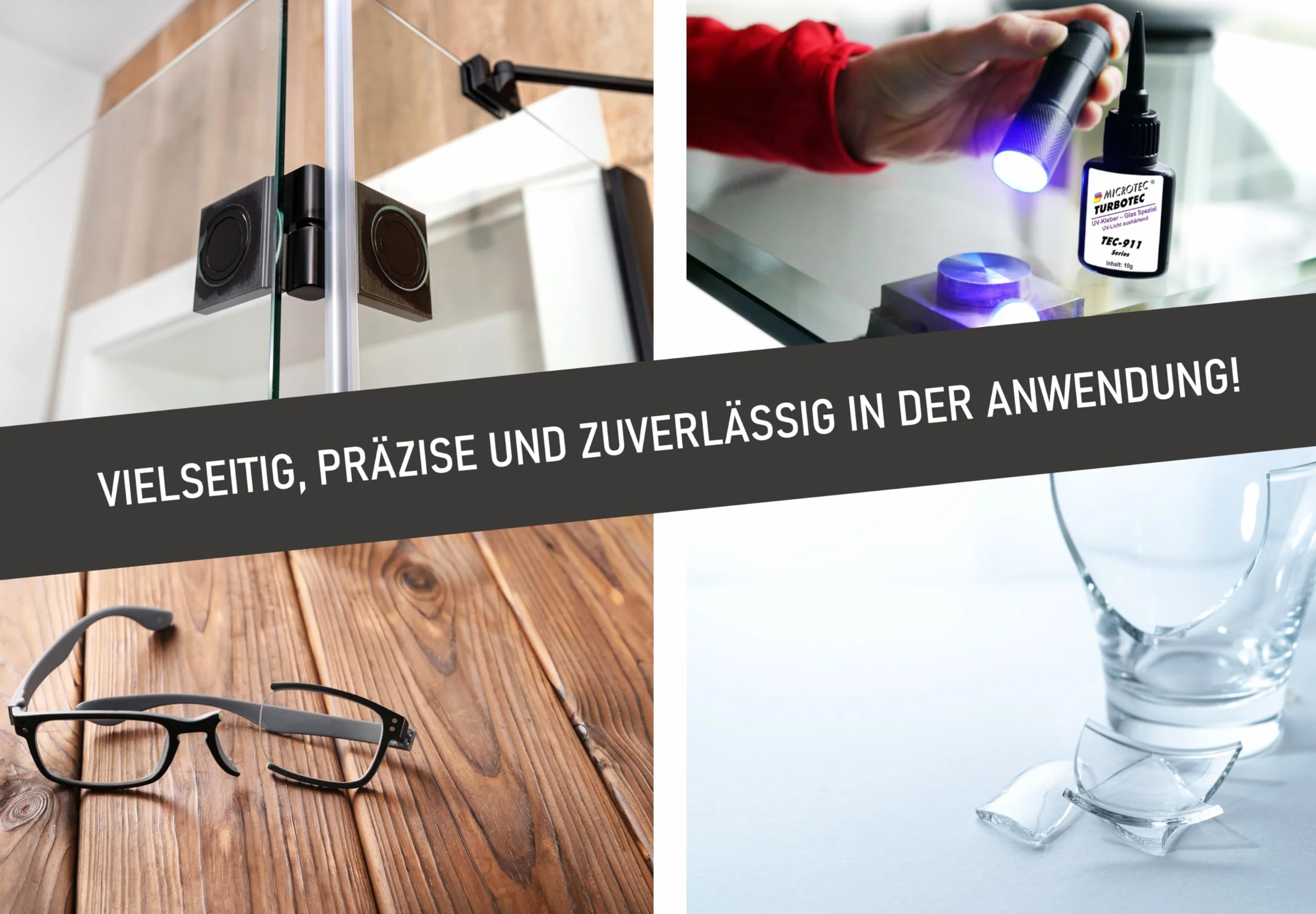 Microtec Turbotec 911 specjalny klej UV do szkła, bardzo mocny, do szkła/metalu, 10 g, z latarką UV, utwardzający światło i przezroczysty klej, wysokiej jakości produkt z Niemiec