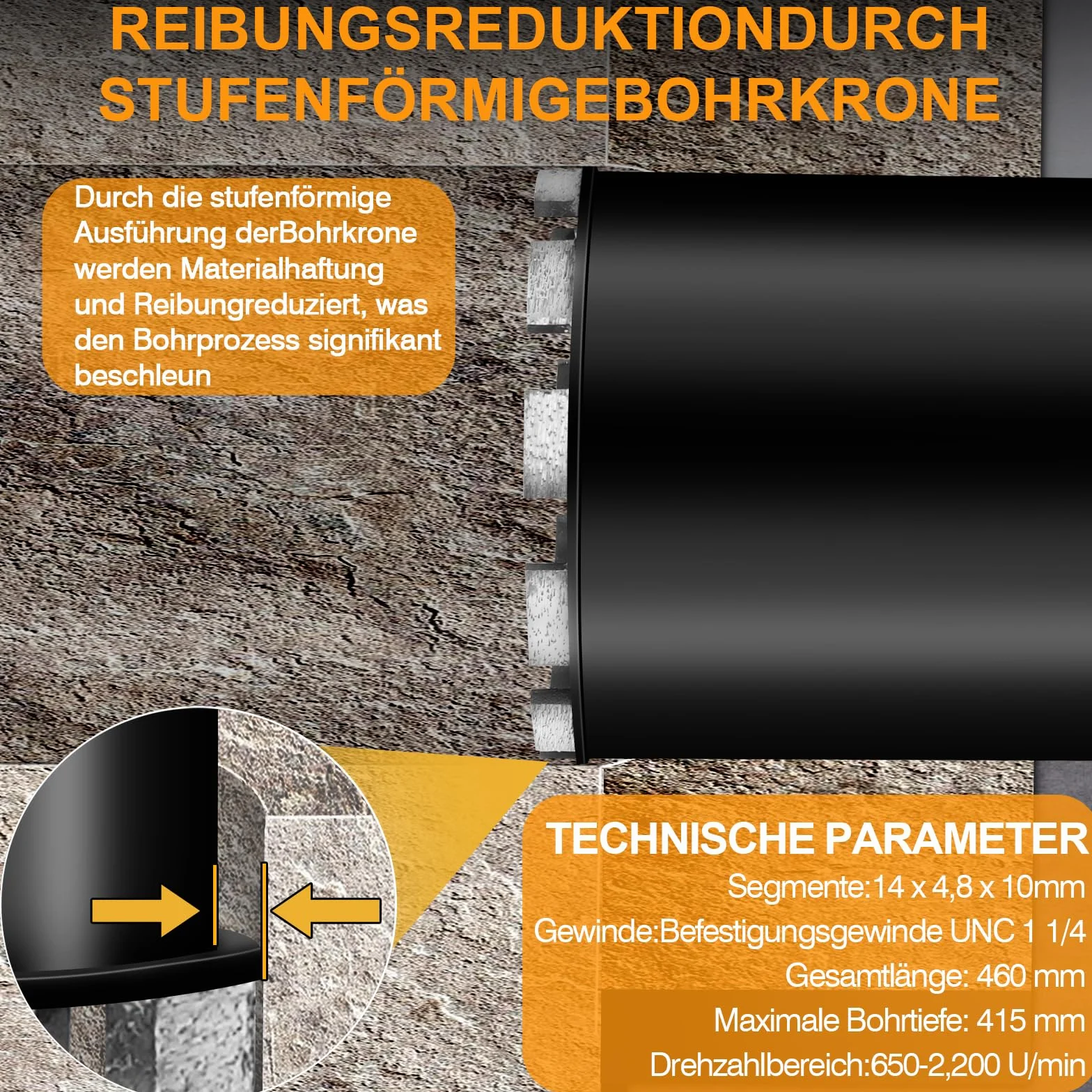 Diamentowa koronka wiertnicza Ø 132 mm z SDS Plus, 1 ¼" diamentowa koronka wiertnicza, L 460 mm, pogłębiacz puszek koronka wiertnicza wiertło rdzeniowe wiertło do wiercenia na mokro/sucho, otwornica