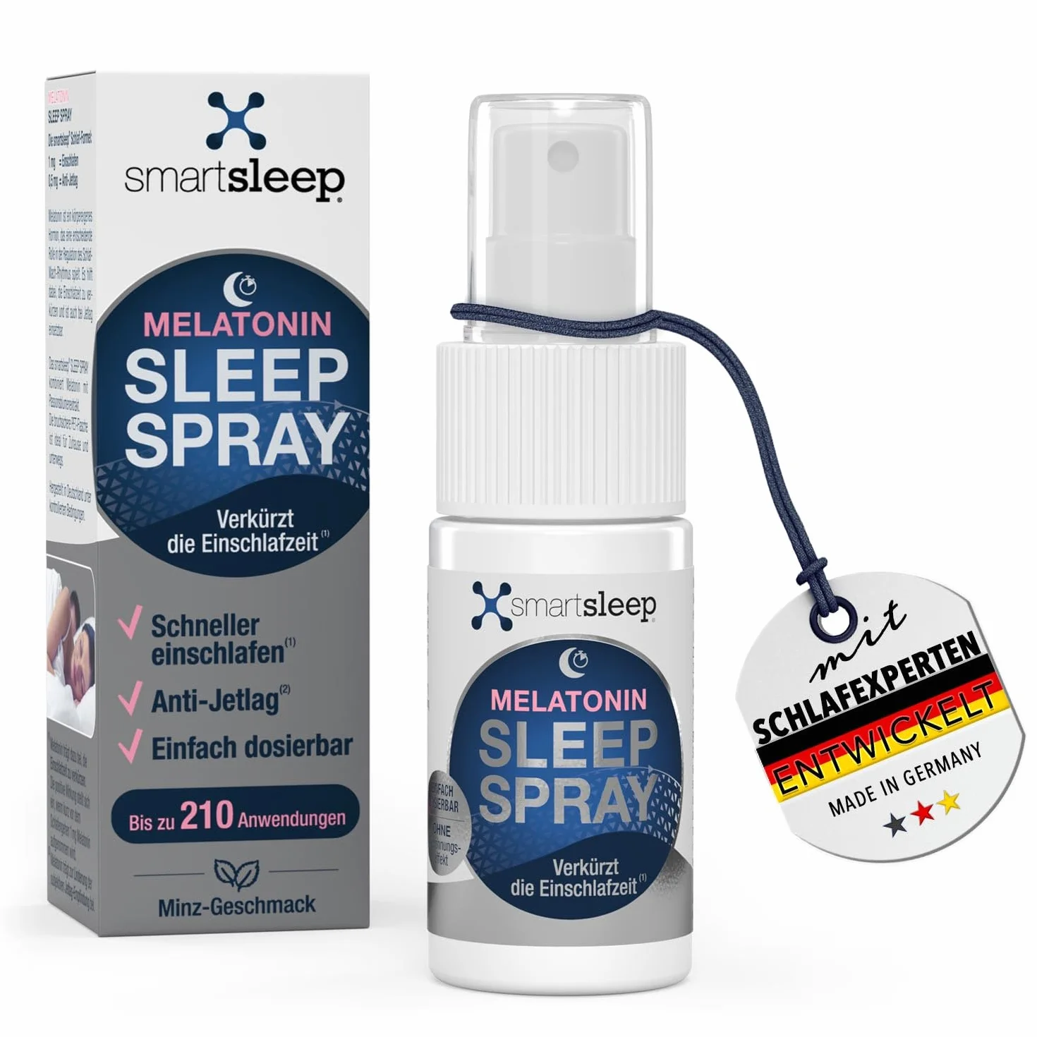 smartsleep® Sleep Spray I [0,5 mg, 30 ml] – melatonina spray do zasypiania o smaku męczennicy i mięty I butelka z rozpylaczem 30 ml z natychmiastowym efektem I Made in Germany