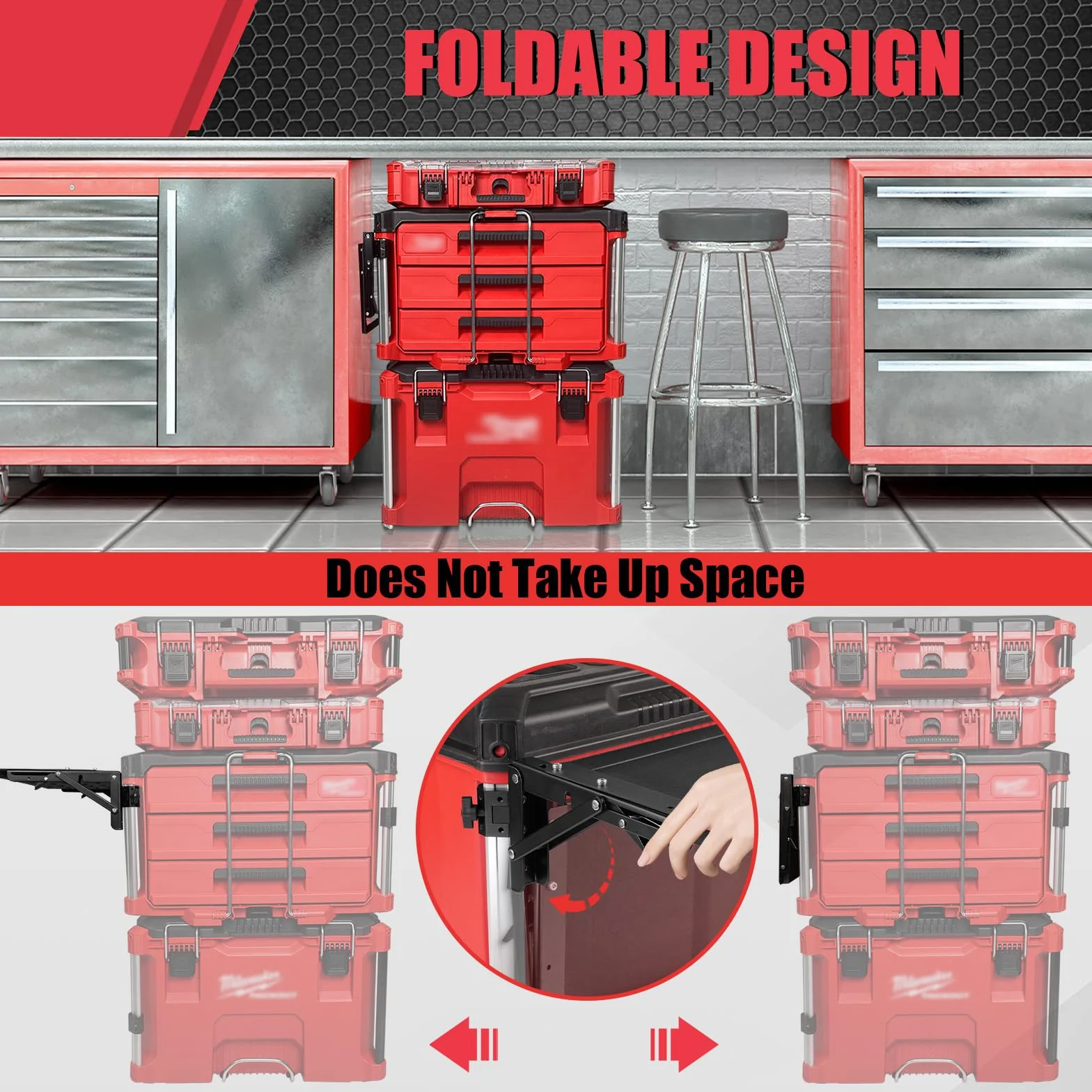 Składany stół do skrzynki narzędziowej Milwaukee Packout, potężna magnetyczna taca na narzędzia w systemie pakowania