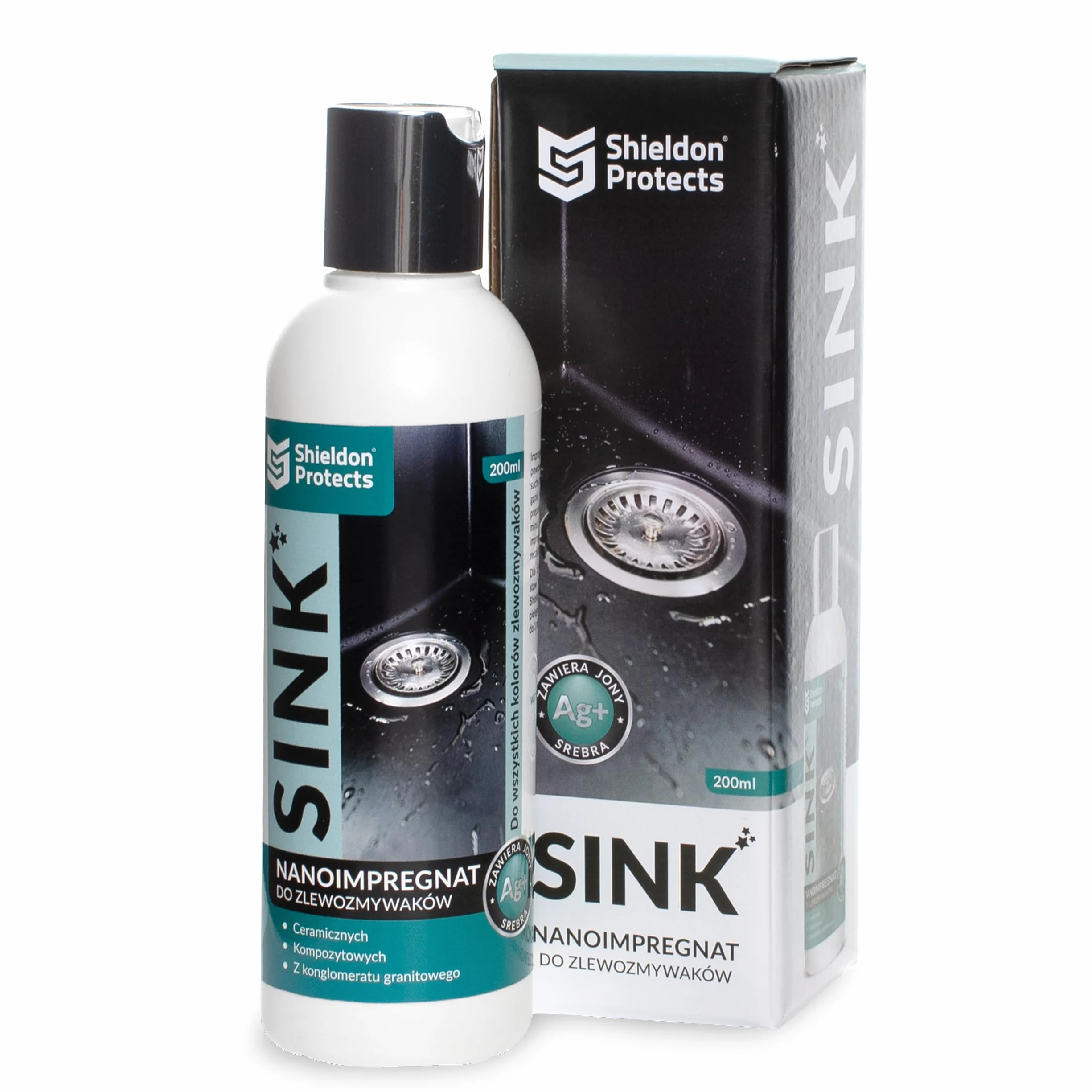 Shieldon Protects SINK – profesjonalny impregnat do zlewu granitowego i zlewozmywaków kompozytowych - powłoka hydrofobowa chroni przed tłuszczem, plamami i kamieniem, wzmacnia kolor i połysk – 200 ml