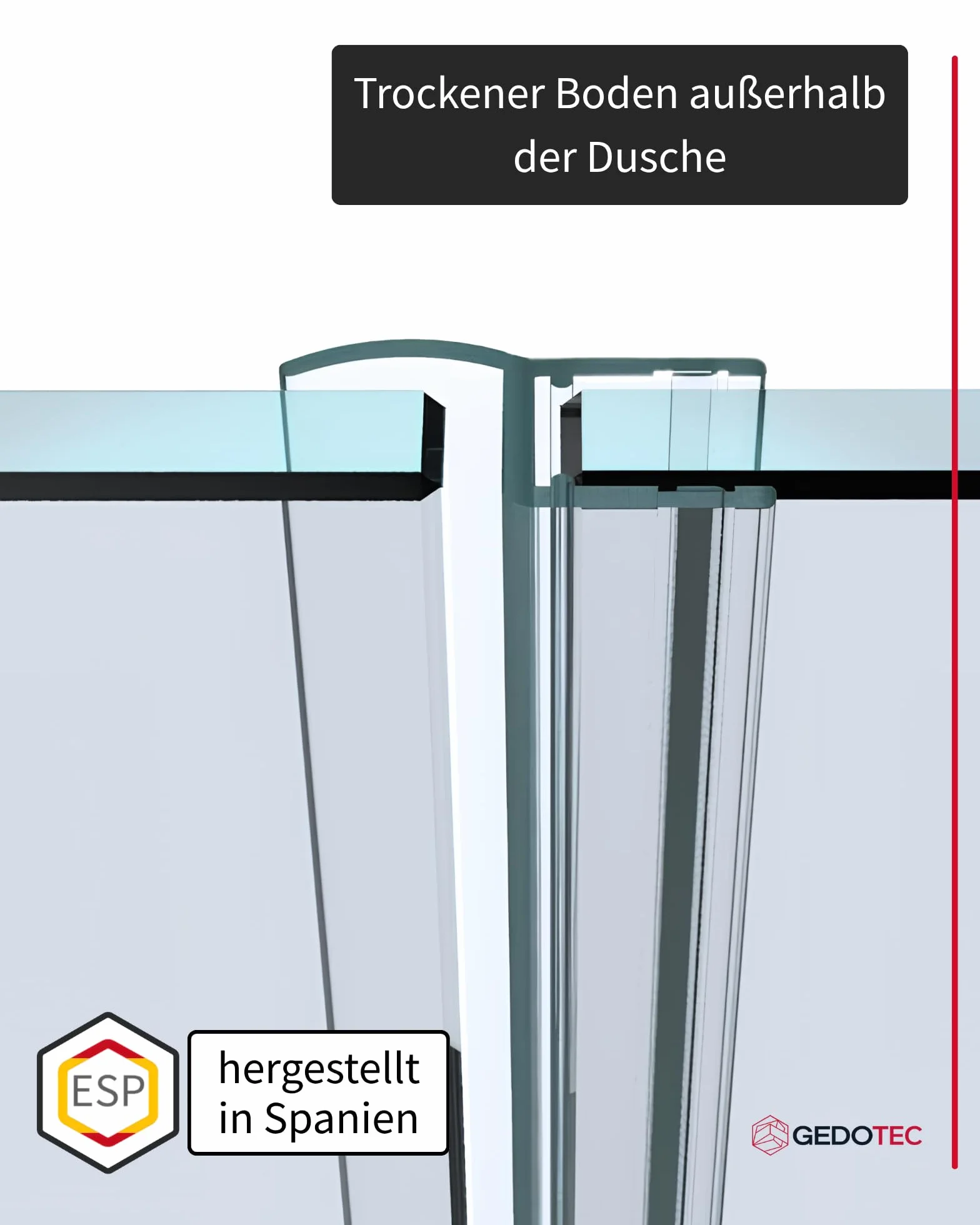 Gedotec Uszczelka do drzwi prysznicowych 180°, 2000 mm x 8 mm, przezroczysty PCW, do kabiny prysznicowej, grubość szkła 6-8 mm