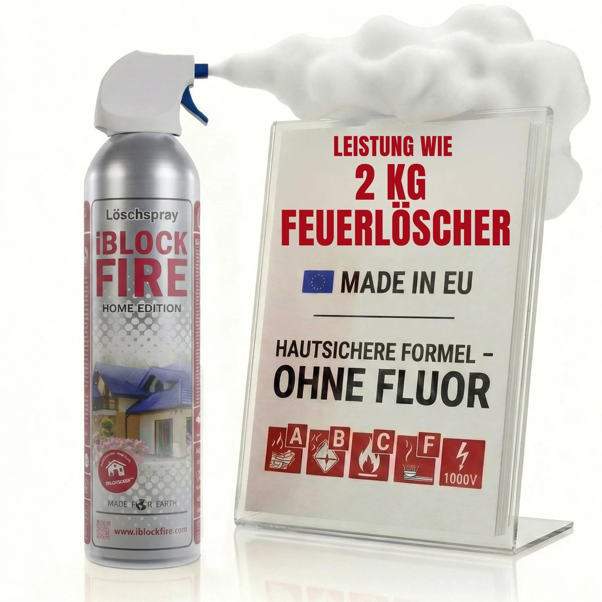 Spray gaśniczy 600 ml, gaśnica do pożarów klas A B C E F | iBlockFIRE Mała gaśnica piankowo-żelowa do domu, kuchni i samochodu, Tłuszcz, sprzęt elektryczny, ochrona przeciwpożarowa