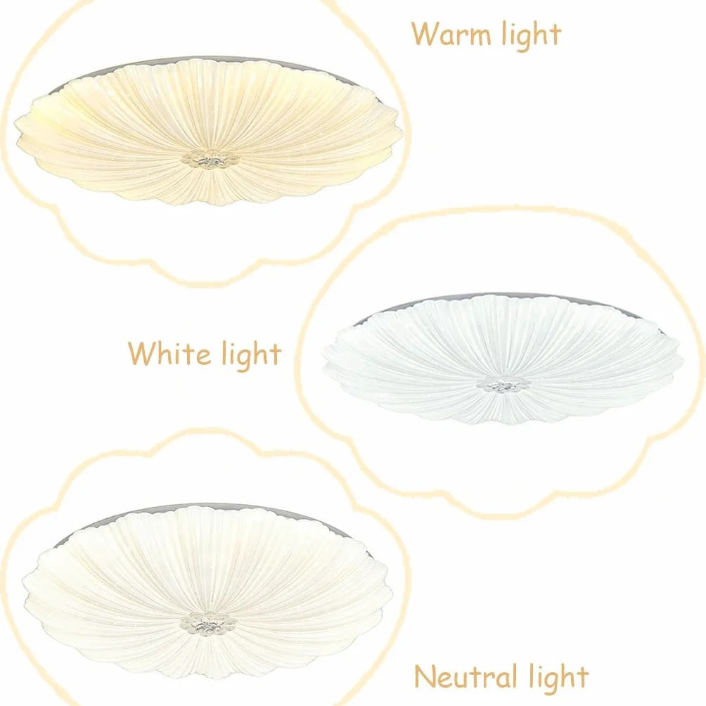 Lampa Sufitowa Z Teksturą Muszli Lampa Artystyczna Oświetlenie LED 3-kolorowe Ściemnialne Styl Kremowy Miękkie Światło Chroniące Oczy Idealne Dla Sypialni Salonu Korytarza Kuchni