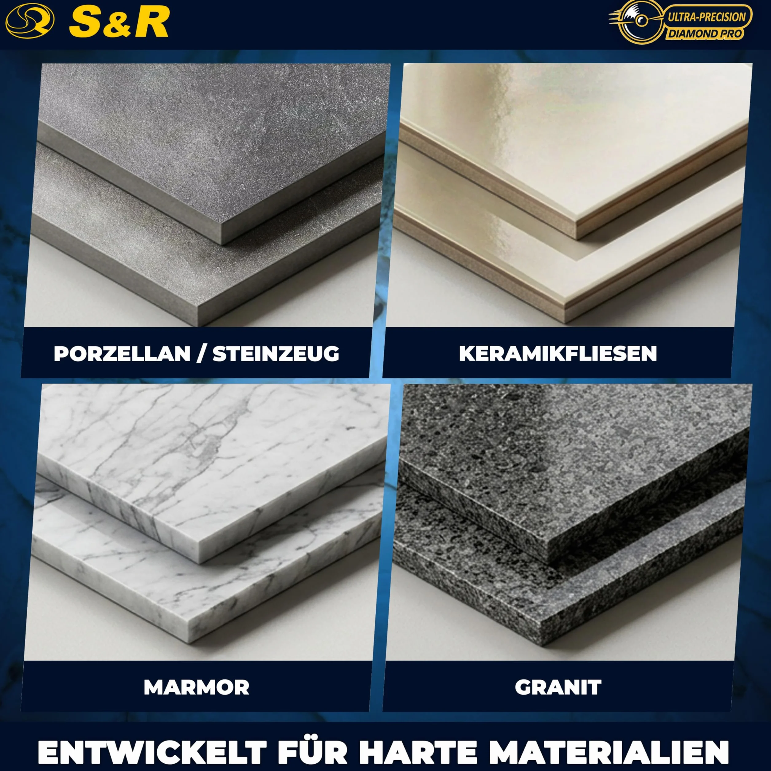 S&R Diamentowa tarcza do cięcia płytek, 125 mm, tarcza diamentowa 125 mm, 125 x 22,23 x 25 x 1,7 mm, do porcelany, gresu porcelanowego, twardych płytek, granitu z ornamentową krawędzią