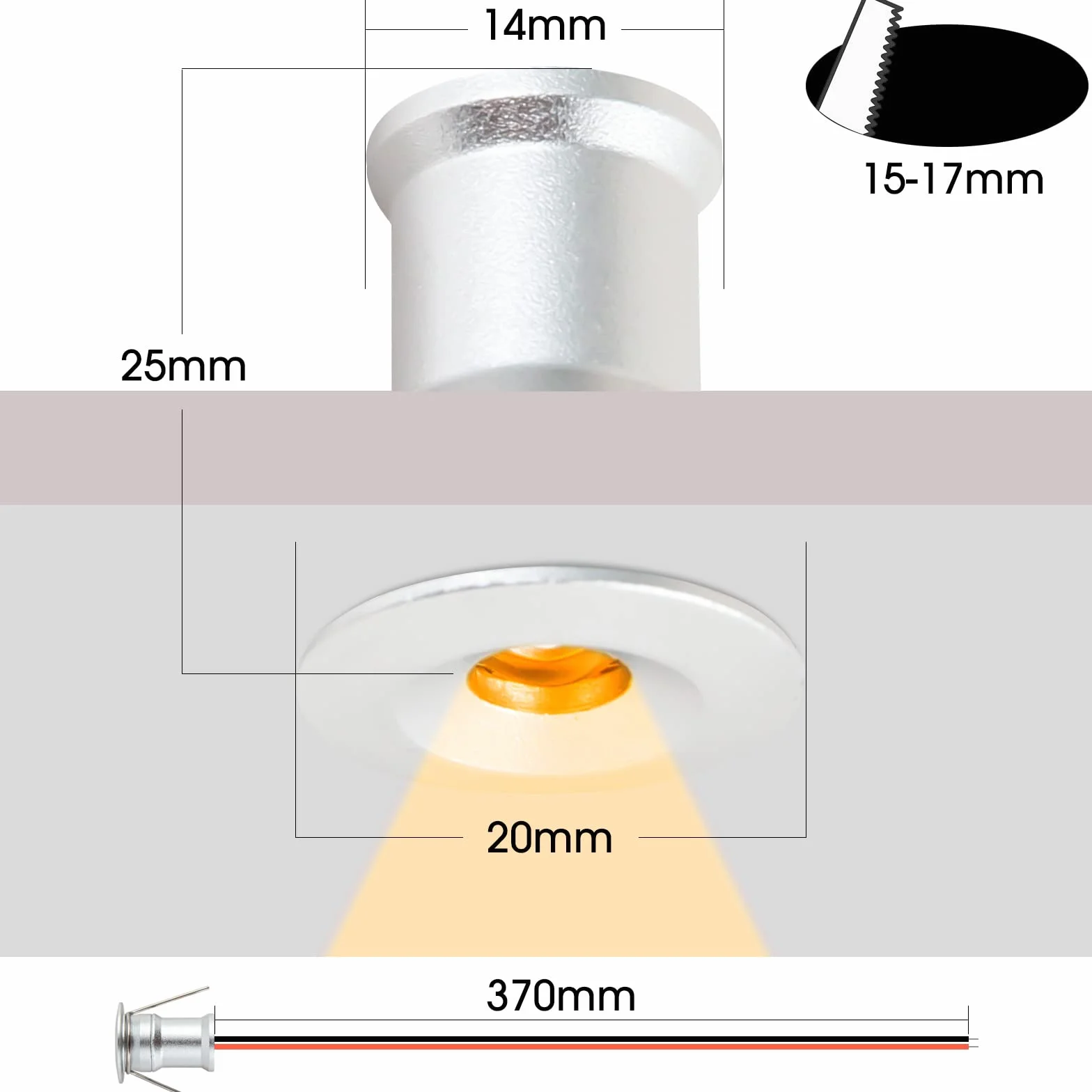 Mini reflektor LED punktowy 12 V 1 W, LED mini reflektor punktowy do wbudowania 12 V IP65 ciepła biel, oświetlenie DIY do kuchni, schodów, szafy, korytarza, łazienki, 60°, 9 szt