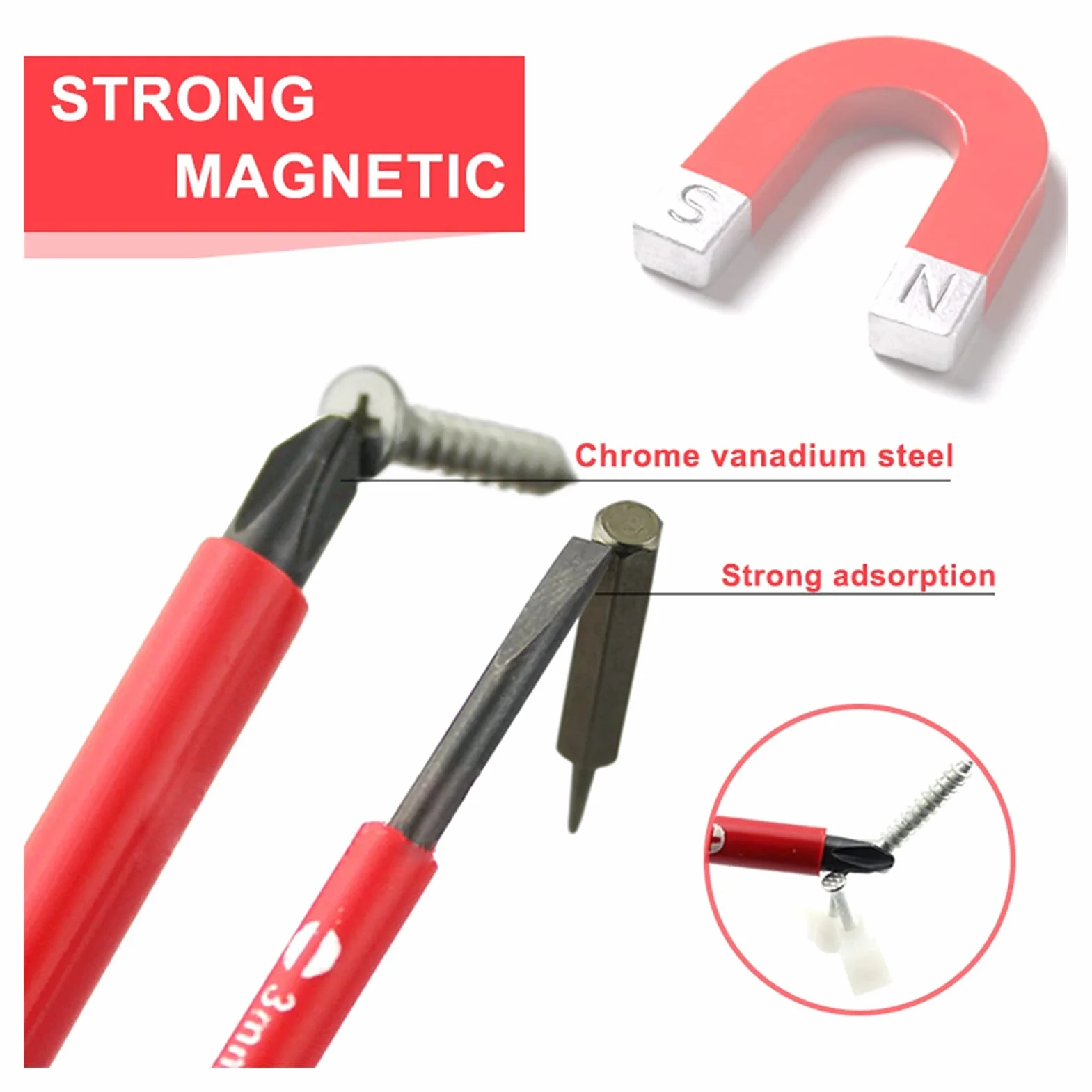 Wkrętak z antypoślizgową rękojeścią i magnetyczną końcówką. Zestawy wkrętaków Izolowane wkrętaki magnetyczne Zestawy precyzyjnych końcówek rękojeści Ręczne narzędzia do naprawy
