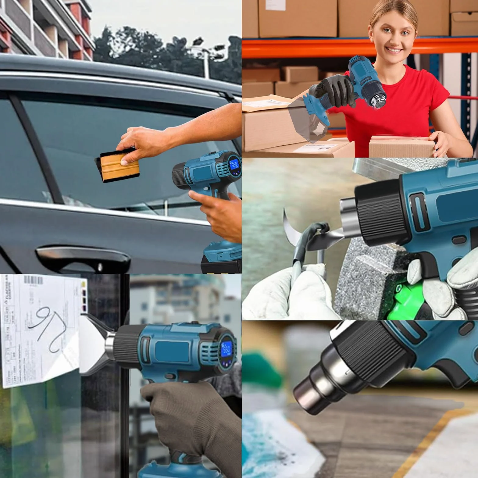 Akumulatorowy pistolet na gorące powietrze do Makita 18 V, 2 temperatury 300/550 ℃, termokurczliwa folia termokurczliwa z 7 dyszami ze stali nierdzewnej do majsterkowania, folii