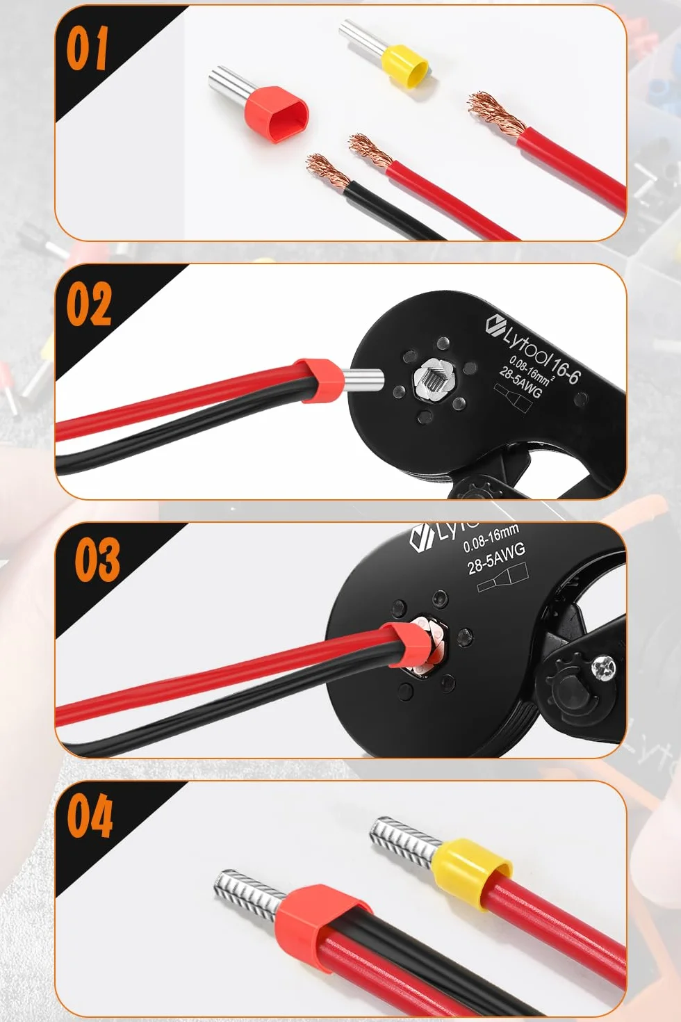Szczypce do zaciskania sześciokątnego 0,08-16 mm², Lytool 1200 sztuk, podwójne końcówki elektryczne, zaciskarka do kabli elektrycznych, konserwacji elektrycznej