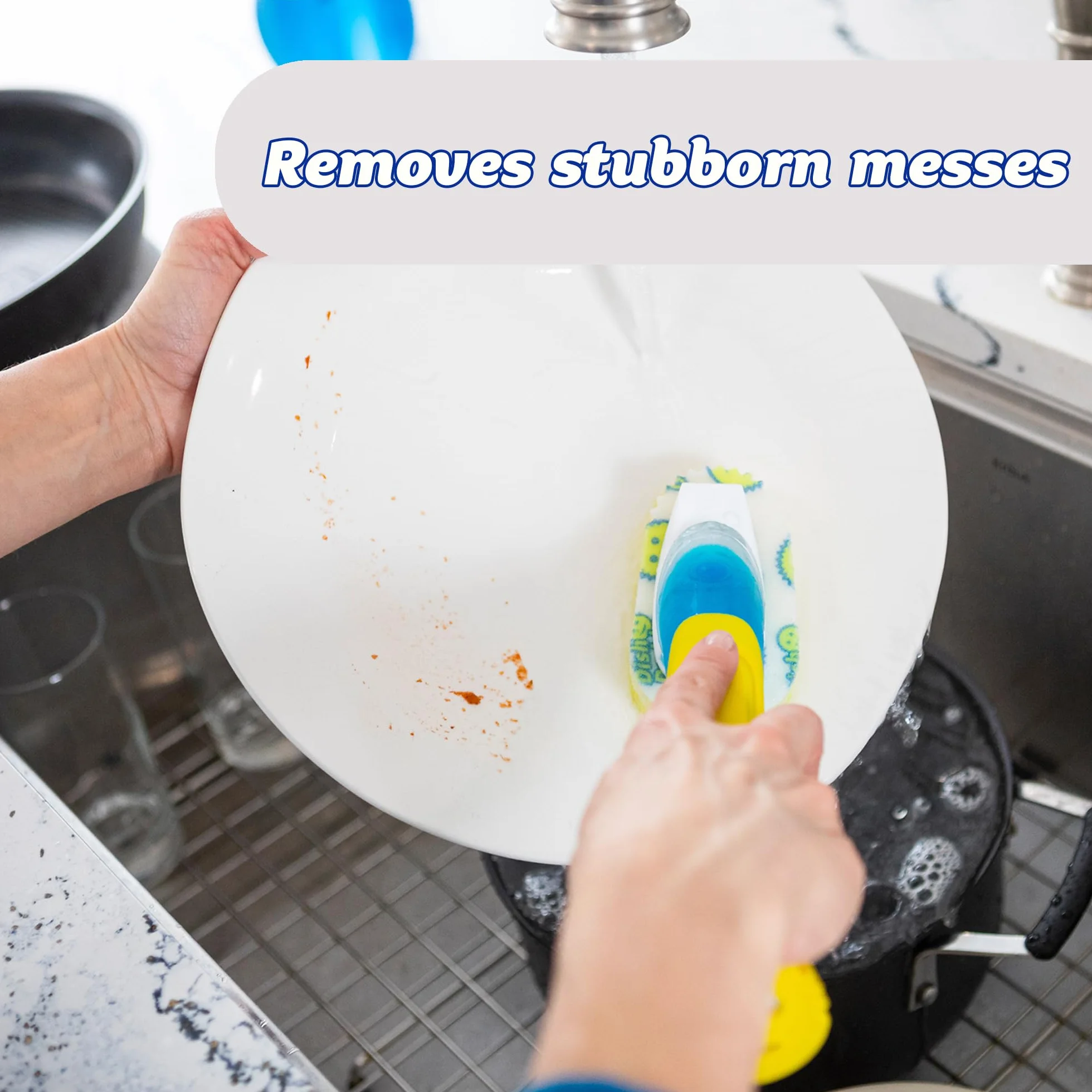Scrub Daddy Daddy różdżka do naczyń i głowica łącząca, szczotka do dozowania mydła, zmieniająca teksturę gąbka do mycia z płynnym uchwytem, gąbka do naczyń z wbudowanym skrobakiem, głowica do