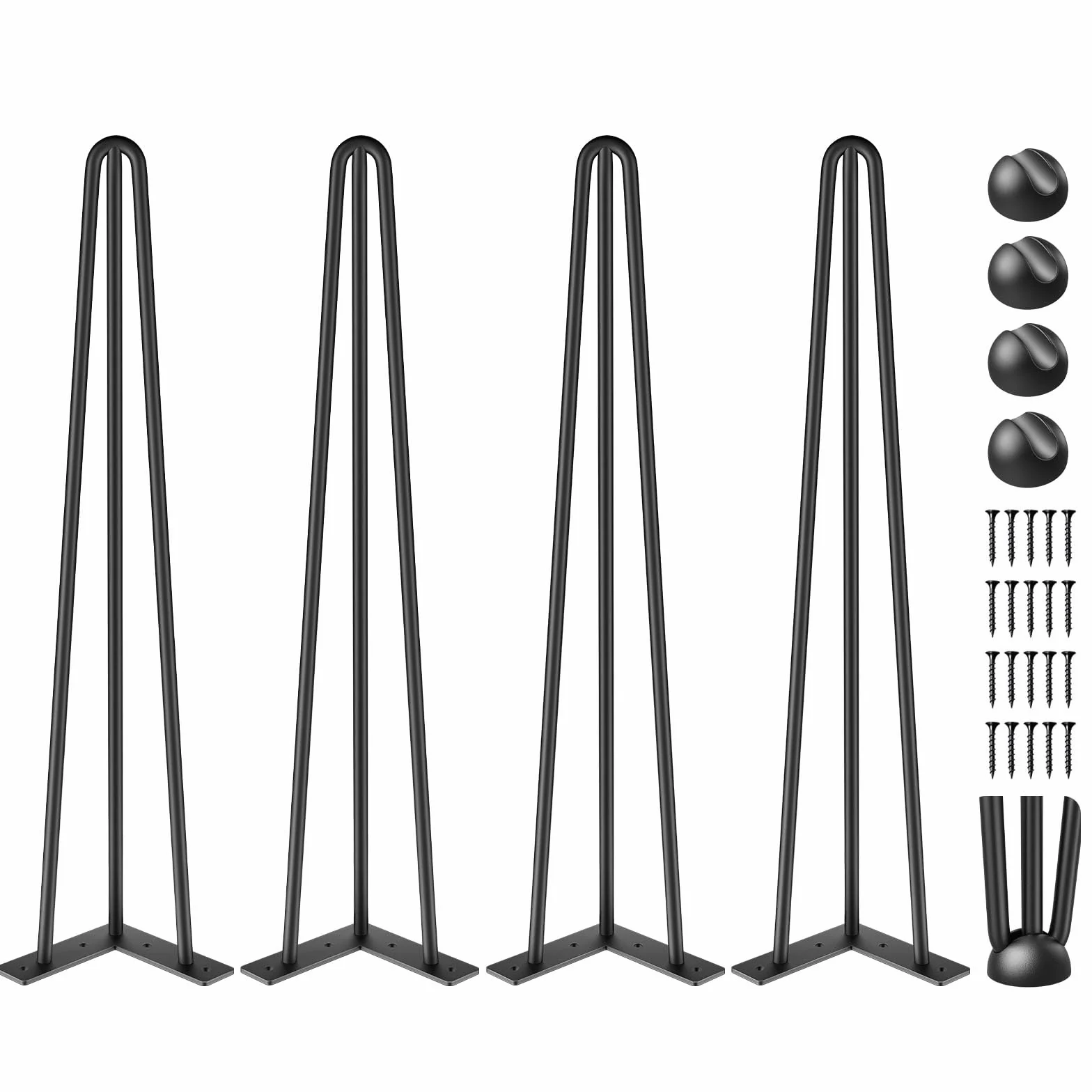 VEVOR Szpilka do włosów, nogi stołowe, 50 cm, czarne, zestaw 4 nóg biurkowych, nośność 399 kg (każda 99 kg) spinka do włosów, nogi biurkowe, 3 pręty na ławkę, biurko, do jadalni, krzeseł, ze stali