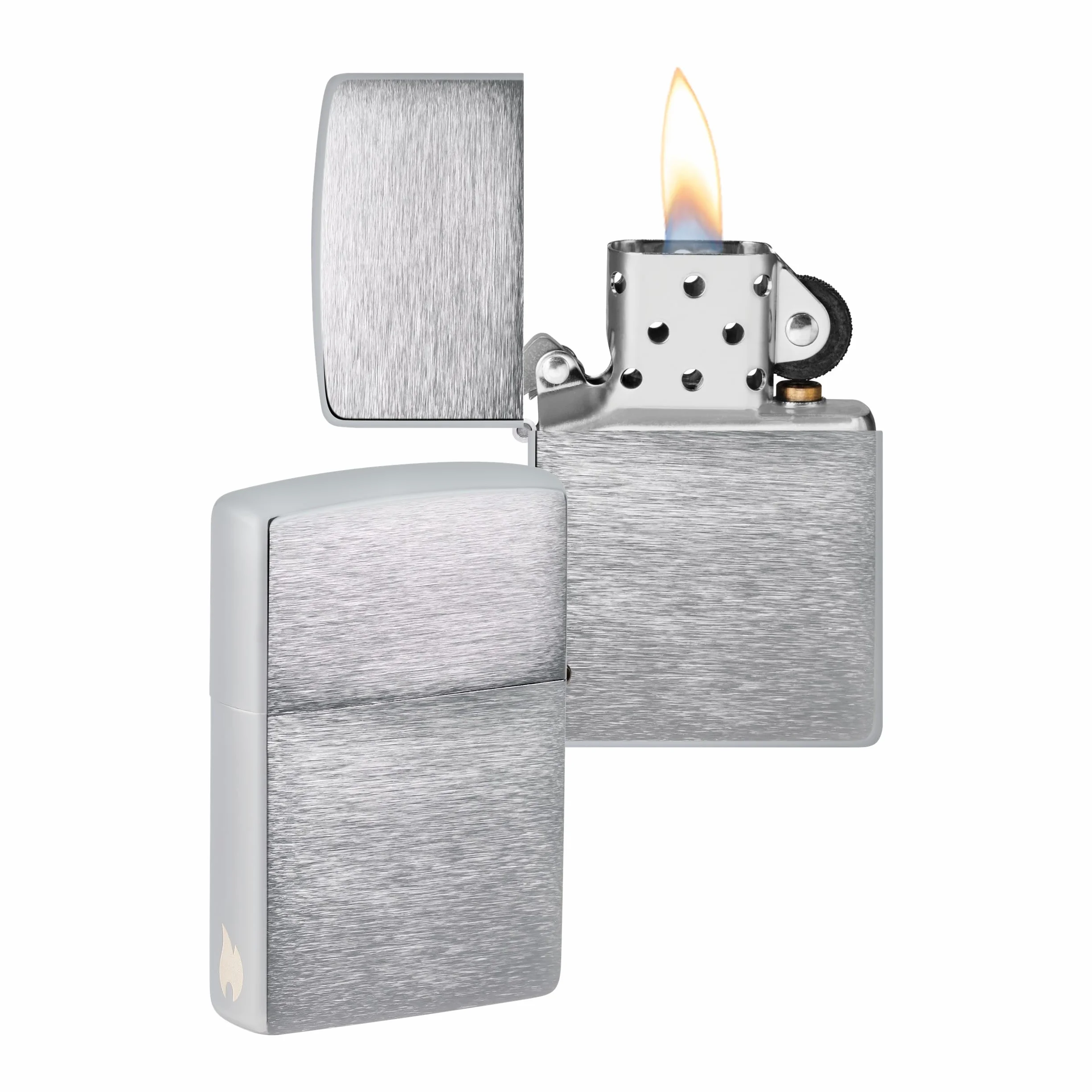 Zippo Zapalniczka Sztormowa, Szczotkowany Chrom z Bocznym Grawerunkiem Płomienia, z Możliwością Napełniania, Wielokrotnego Użytku, Płomień Odporny na Wiatr, w Pudełku Prezentowym, Made in USA