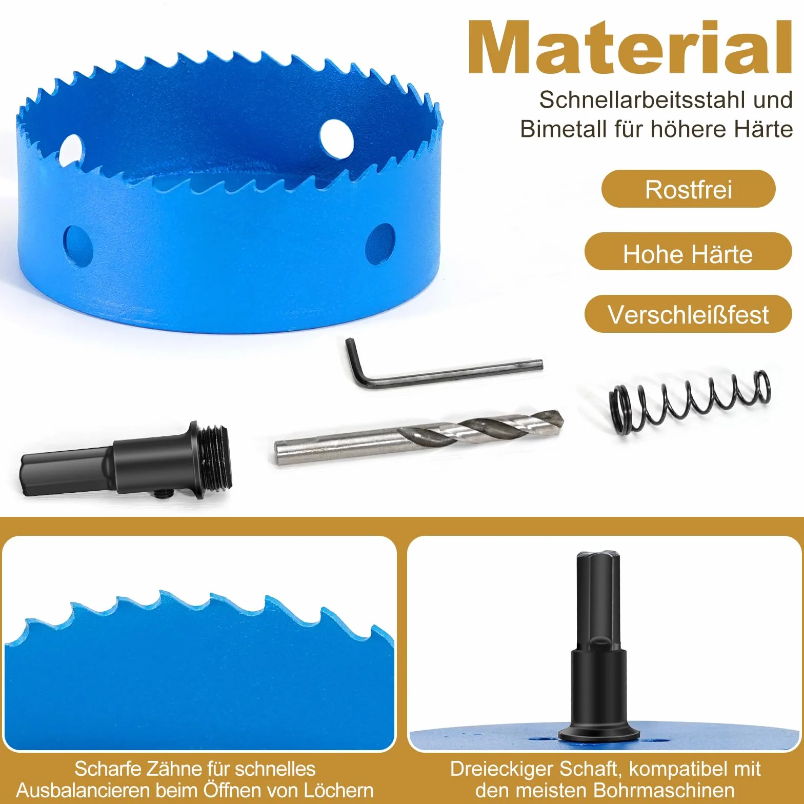 Otwornica 125 mm, bimetalowa frez otwornica ze stali szybkotnącej HSS do metalu, aluminium, plastiku, stali nierdzewnej, tworzywa sztucznego, drewna, gipsu i wielu innych, z rozdzielnym wiertłem i