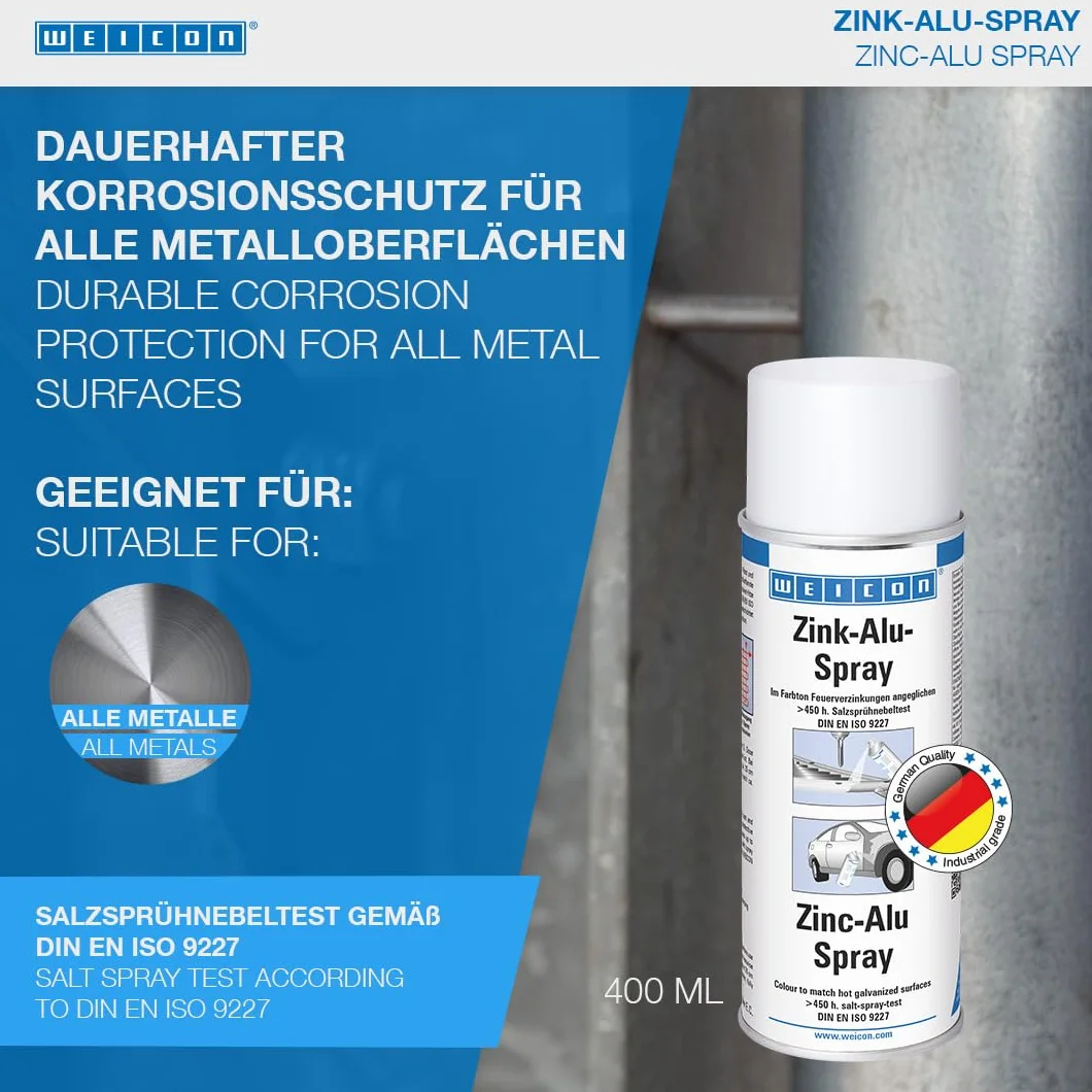 WEICON Spray cynkowo‑aluminiowy 400 ml, ochrona antykorozyjna metali, kolor: świeże cynkowanie ogniowe