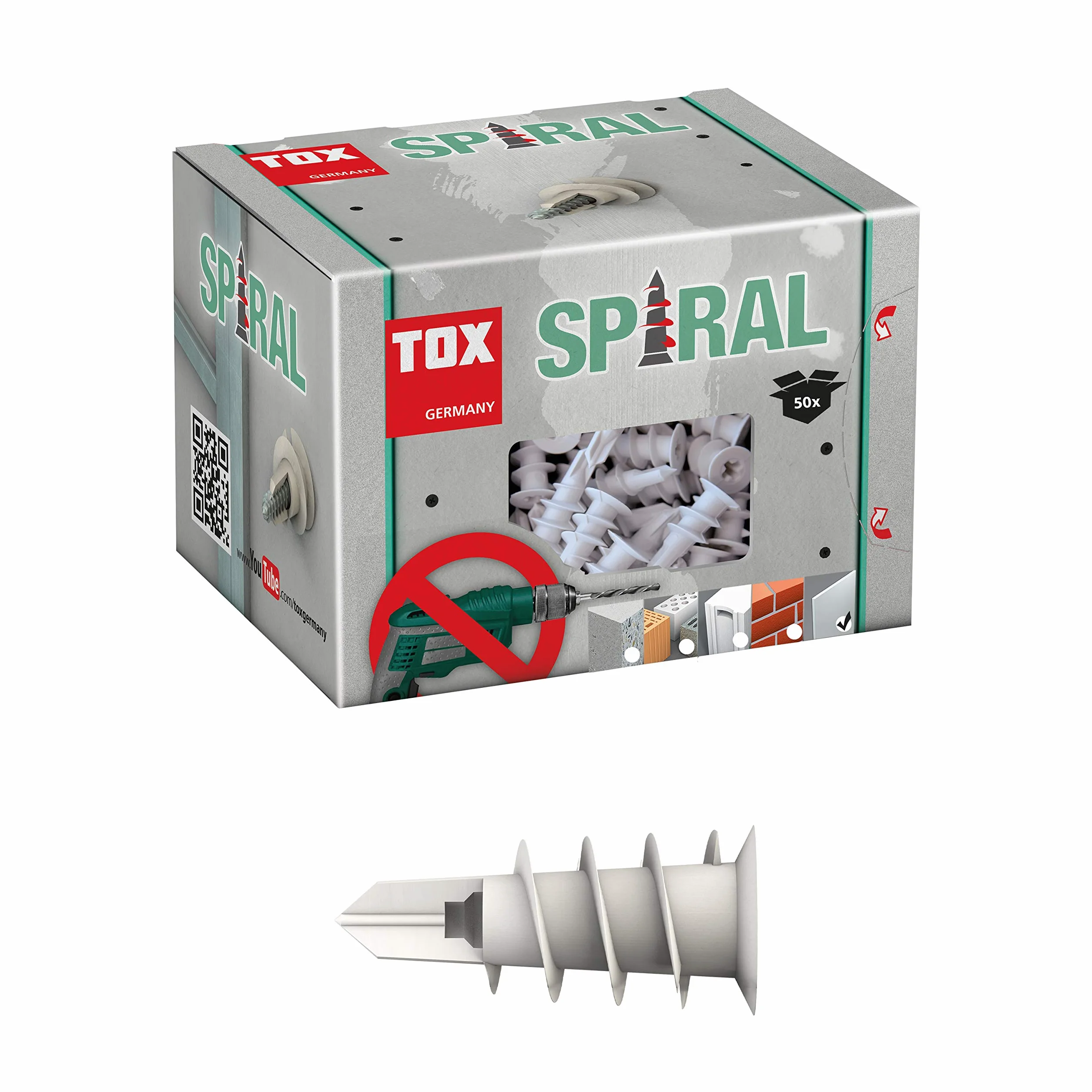 Tox 68100231 Kołek Gipsowo-Kartonowy Spiralny, 32 mm, 50 Sztuk