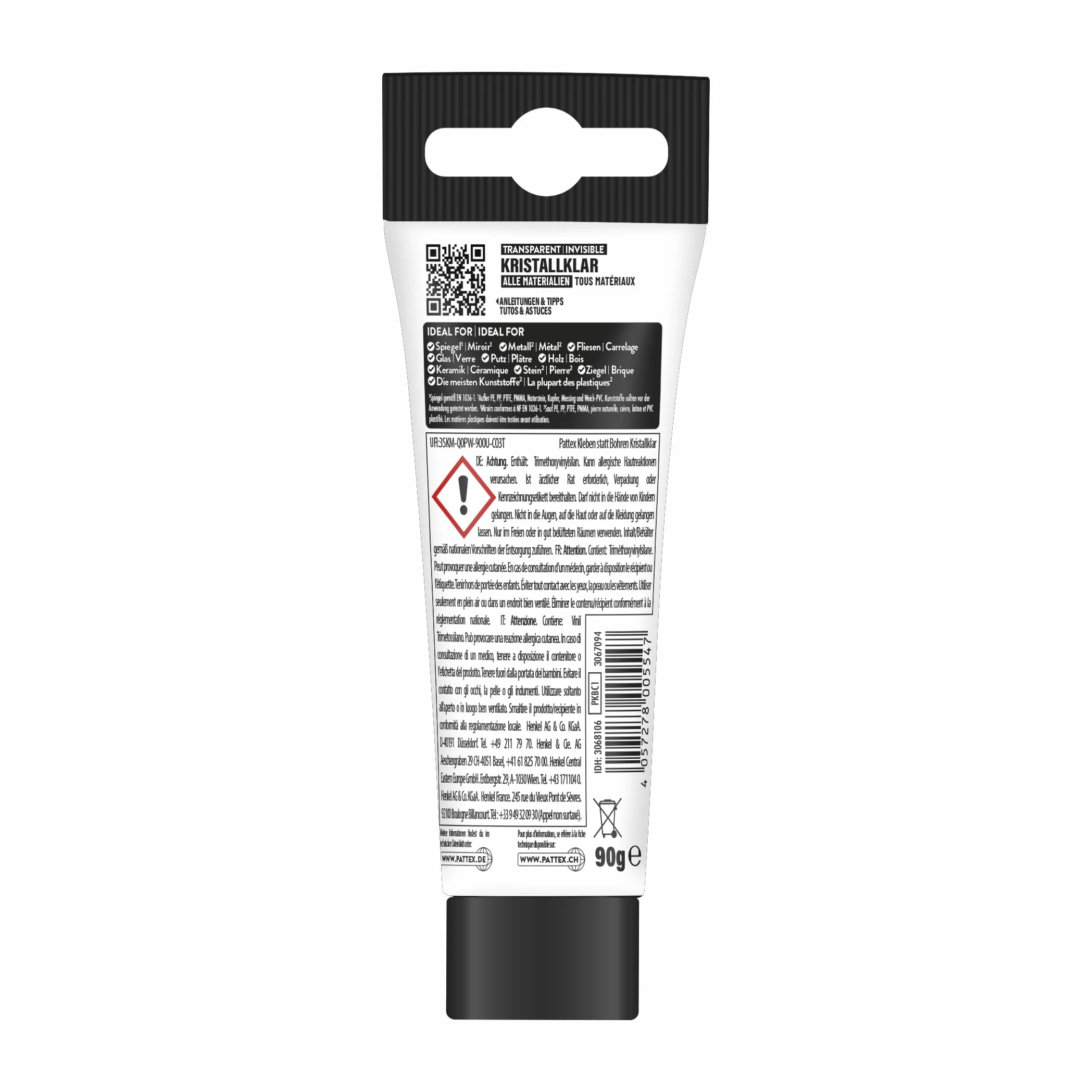 Pattex Gluing instead of drilling, crystal clear, mounting adhesive for crystal clear bonding, building adhesive for all materials, universal adhesive for indoor and outdoor use, 1 x 90 g