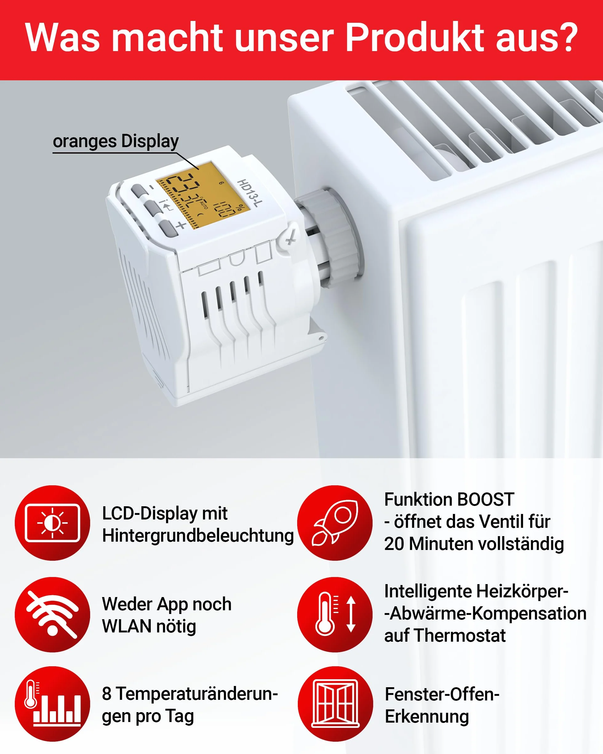 Elektrobock HD13-L programowalny termostat grzejnikowy, 280 W, 230 V, biały, kompaktowy