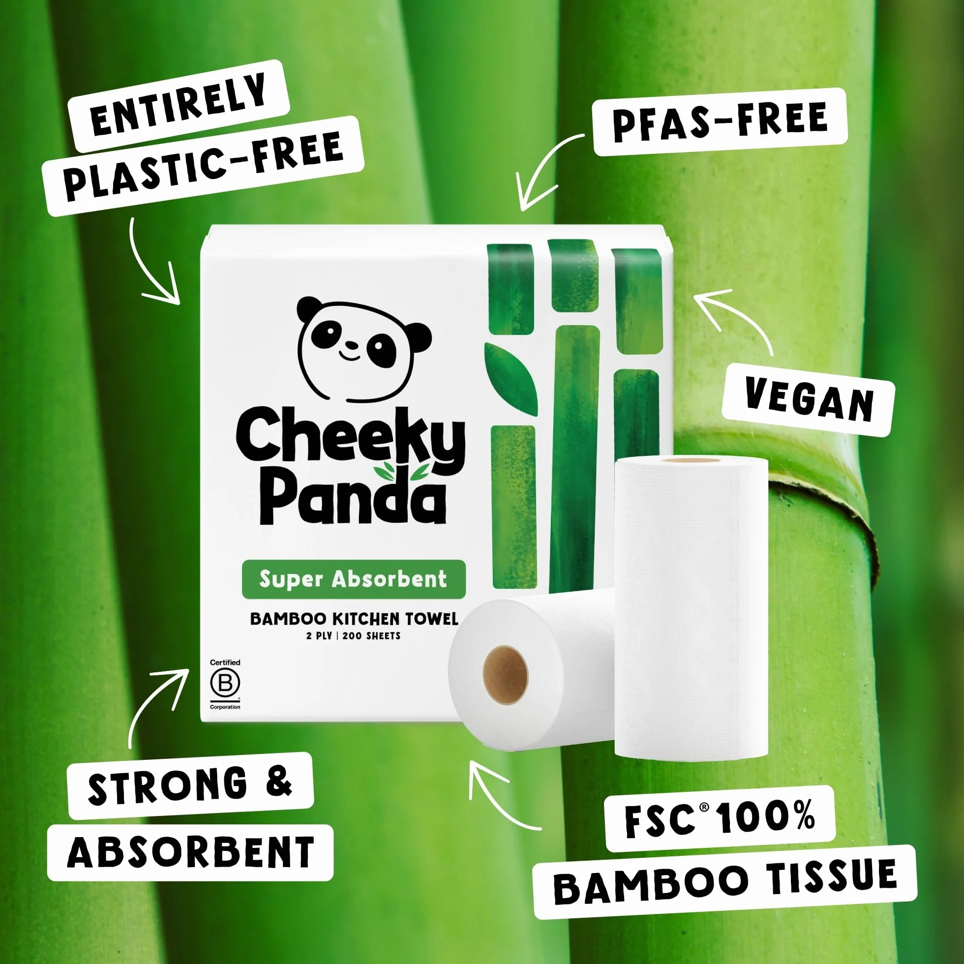 The Cheeky Panda - Bambusowe ręczniki papierowe luzem, 10 x 100 arkuszy ręczników papierowych, 1000 x 2-warstwowe ręczniki papierowe, mocne i trwałe
