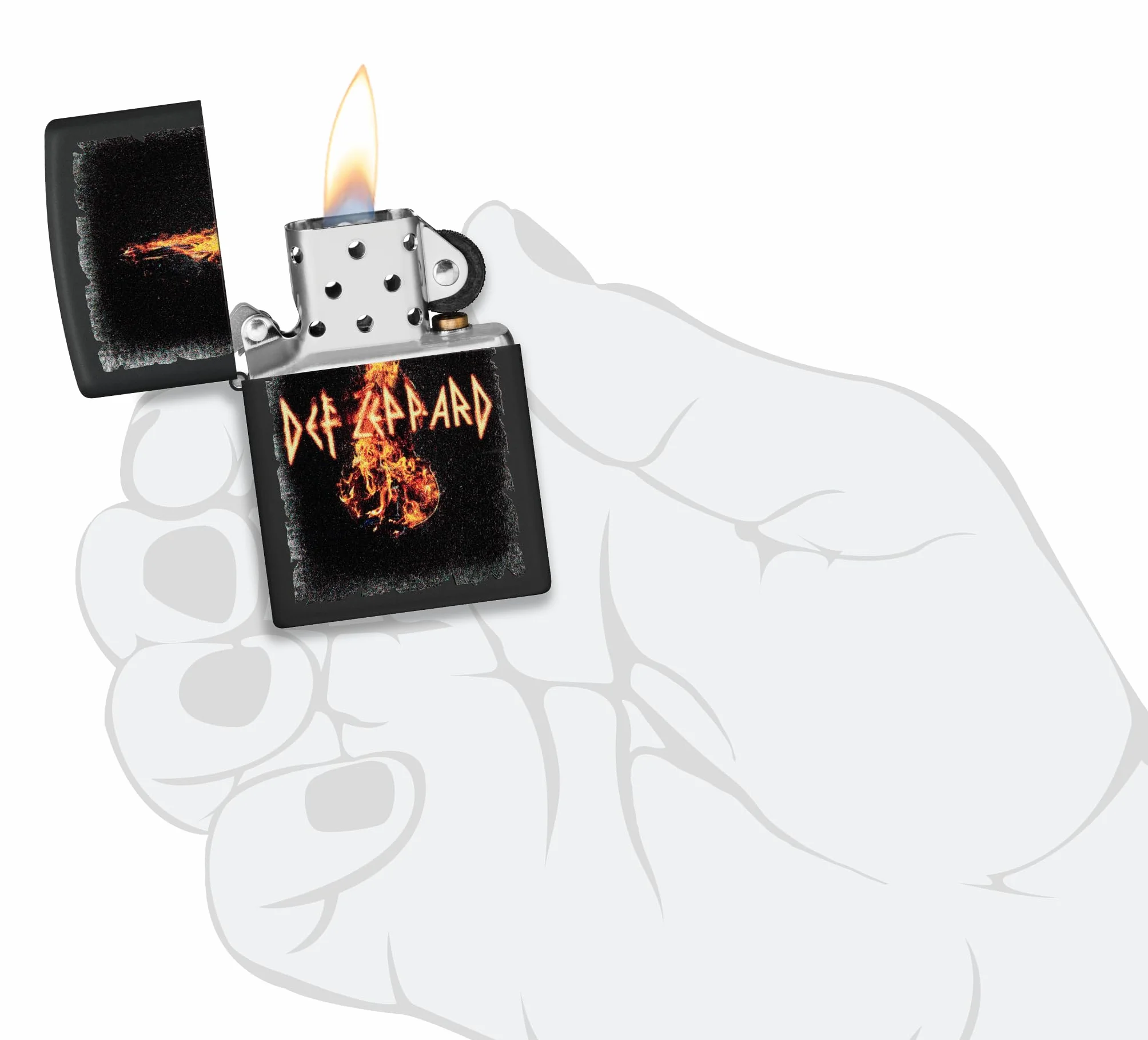Zippo Def Leppard Zapalniczka Sztormowa, Kolorowy Nadruk, do Napełniania, Wielokrotnego Użytku, Wiatroodporna Konstrukcja, Pudełko na Prezent, Wykonano w USA, Kolor Czarny Matowy (Black Matte)