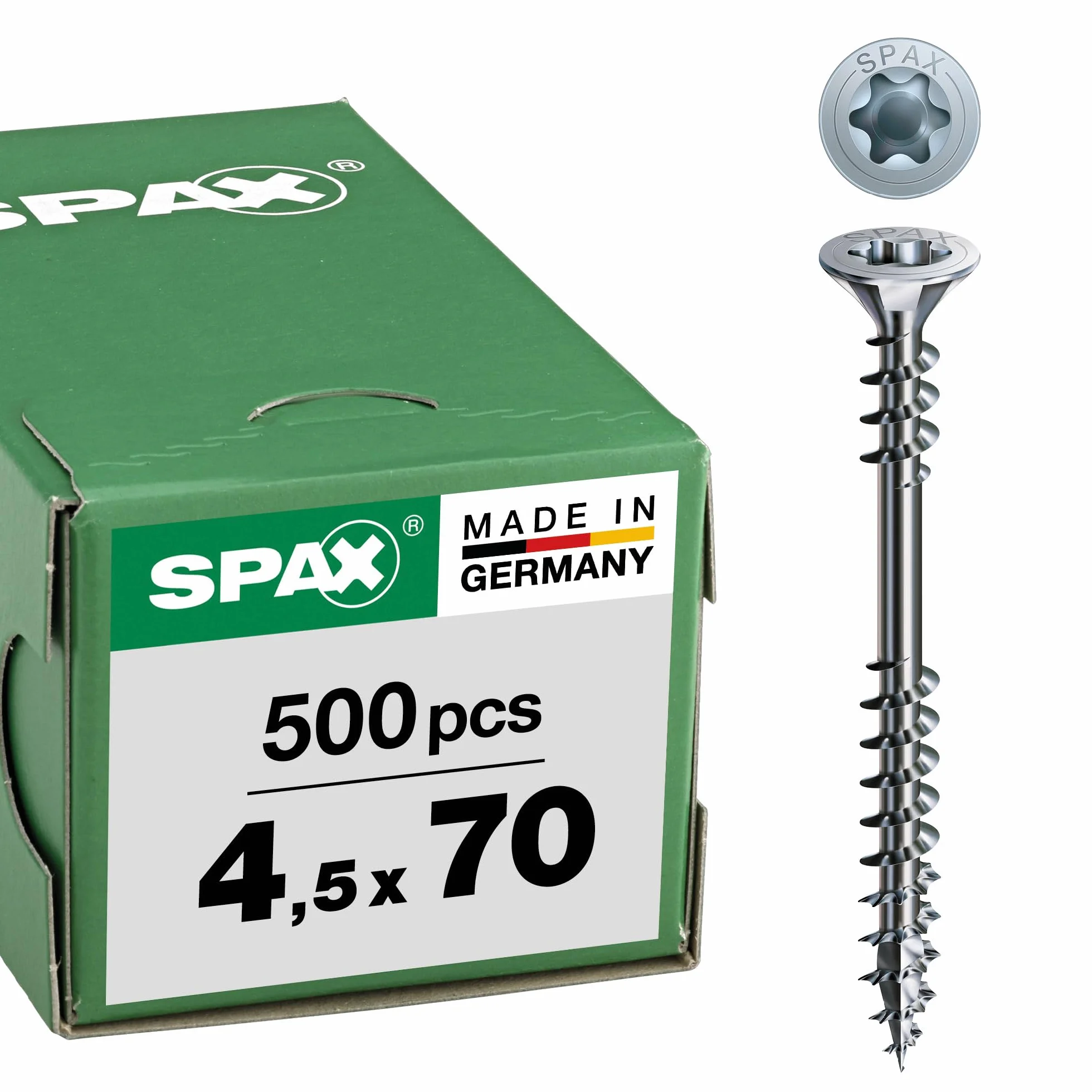 SPAX Śruba montażowa, 4,5 x 70 mm, 500 sztuk, T-STAR plus, łeb wpuszczany, gwint mocujący, 4CUT, WIROX A3J, 0541010450705