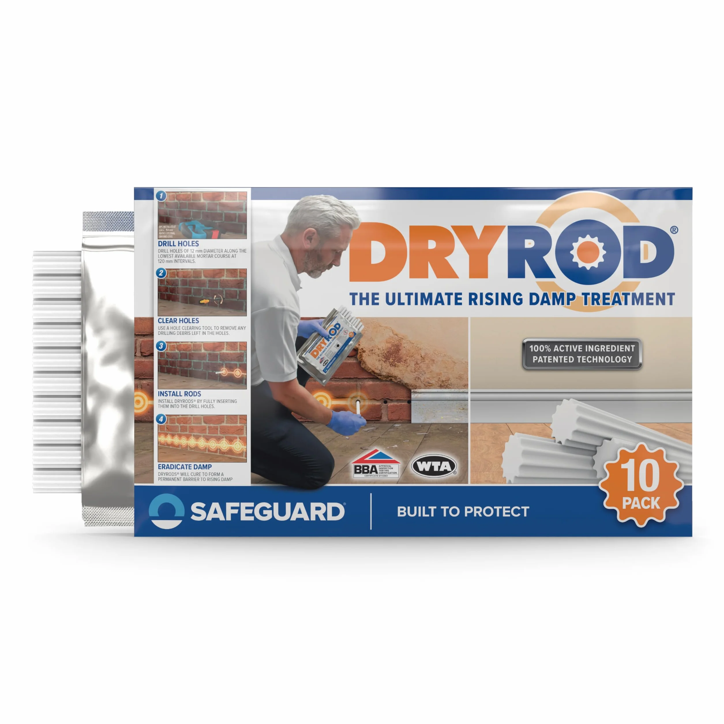 Dryrod Damp Proofing Rods (10 sztuk) – zatwierdzone przez BBA, intensywniejsze niż kremy do iniekcji DPC, pokrycie 1,2 m