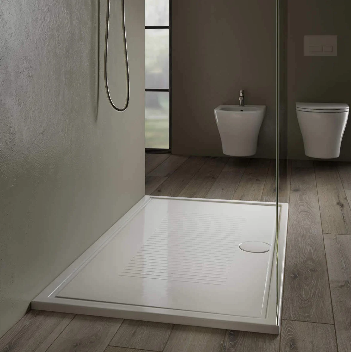 Ceramiczny brodzik prysznicowy 100x80 slim H cm 3 biały błyszczący bez syfonu Model Lif di Hatria