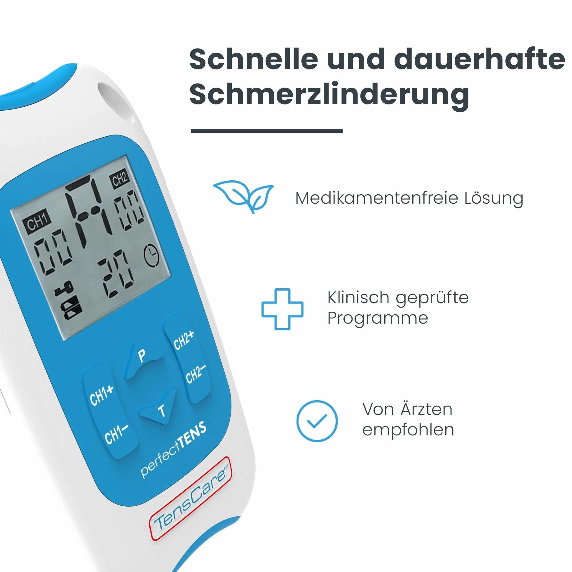 TensCare Perfect TENS urządzenie TENS 2 kanały 16 elektrod do łagodzenia bólu