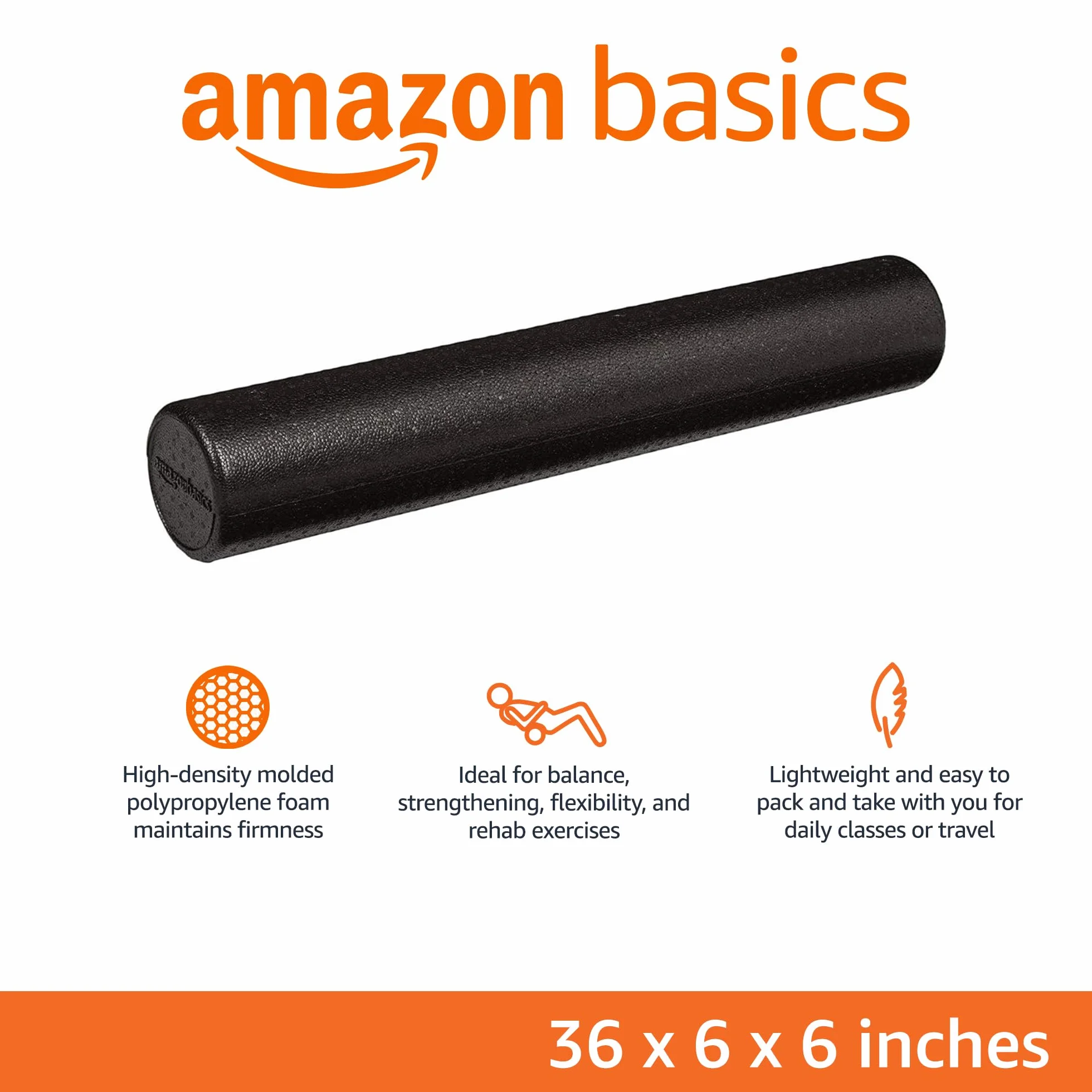 Amazon Basics Okrągły wałek z pianki o wysokiej gęstości, 90 cm, czarny
