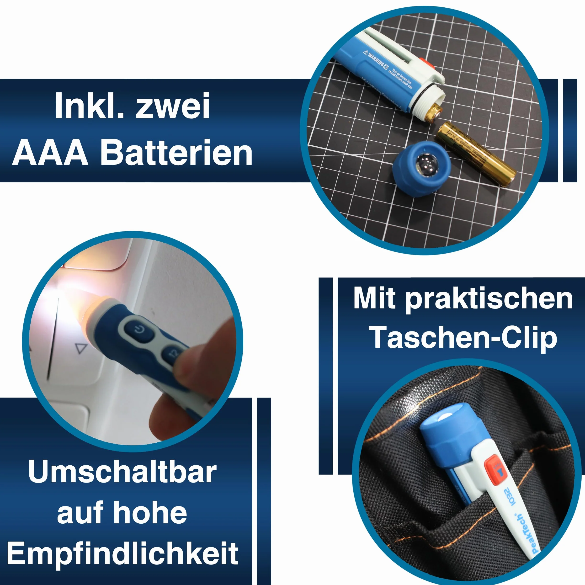 PeakTech 1032 AC bezdotykowy czujnik napięcia [+lampa sygnałowa LED i wibracje] Zakres roboczy 12-1000 V AC, czujnik linii, czujnik liniowy