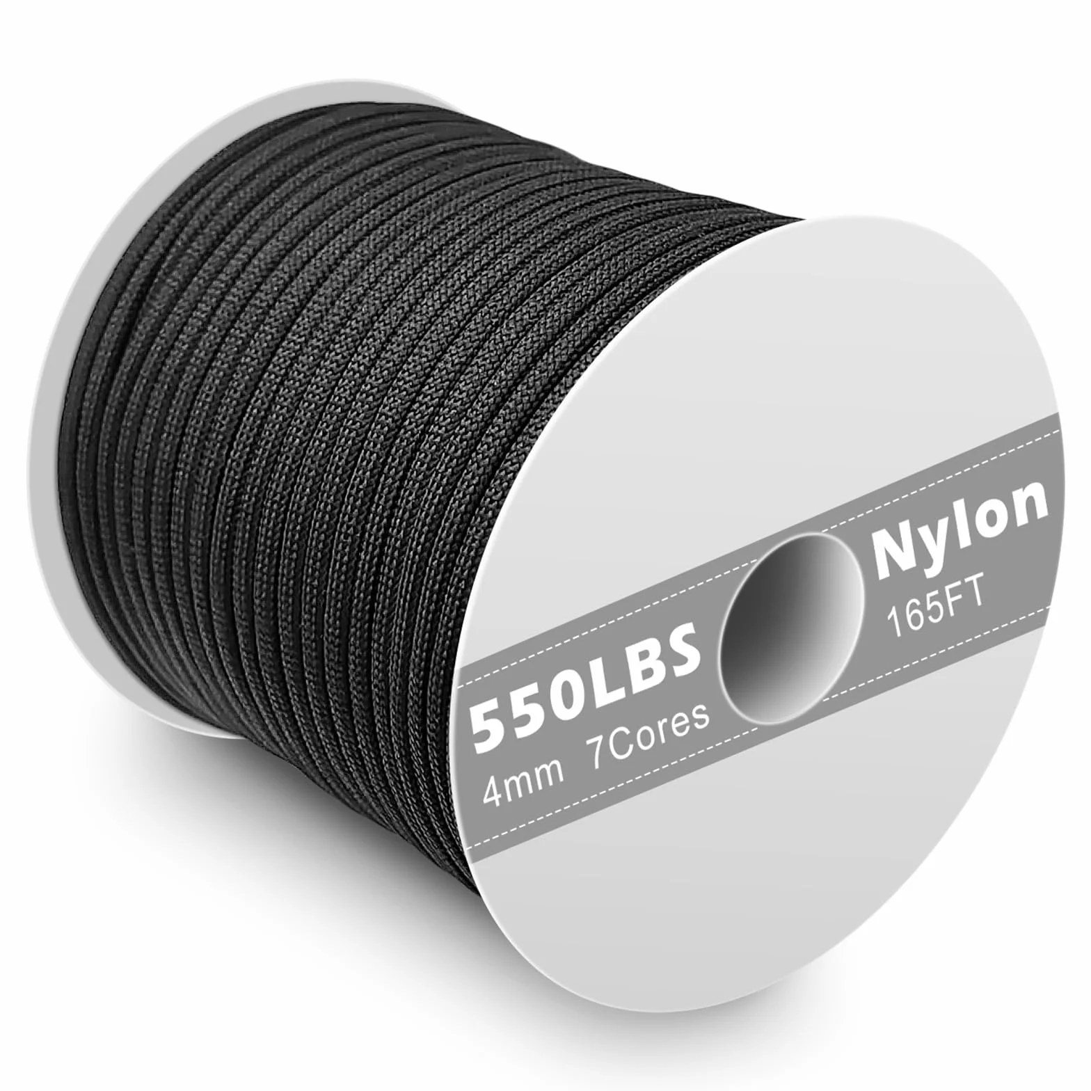 Paracord 550 nylonowa linka 4 mm, 50 m linka paracord z 7 żyłkami linki spadochronowej, odporny na rozerwanie, czarny nylonowy sznurek do bransoletki, smycz, obroży, survivalowy paracord maks.