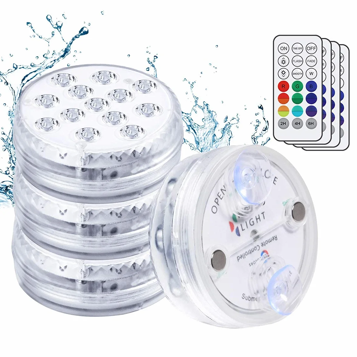 flintronic Oświetlenie podwodne LED, 4 sztuki, 13 diod LED, zmiana koloru IP68, wodoszczelne światło z pilotem zdalnego sterowania RF, 30 m/woda 6 m, małe podwodne światło do basenu/fontanny/akwarium