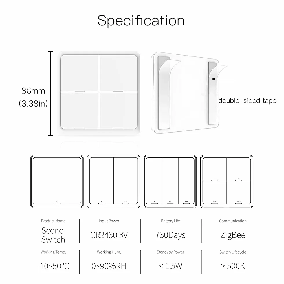 MOES ZigBee Tuya Smart Device, 4 przyciski, 12 przełączania scenerii, Smart Home Automation, wymaga MOES ZigBee Gateway, bateria w zestawie, kolor biały