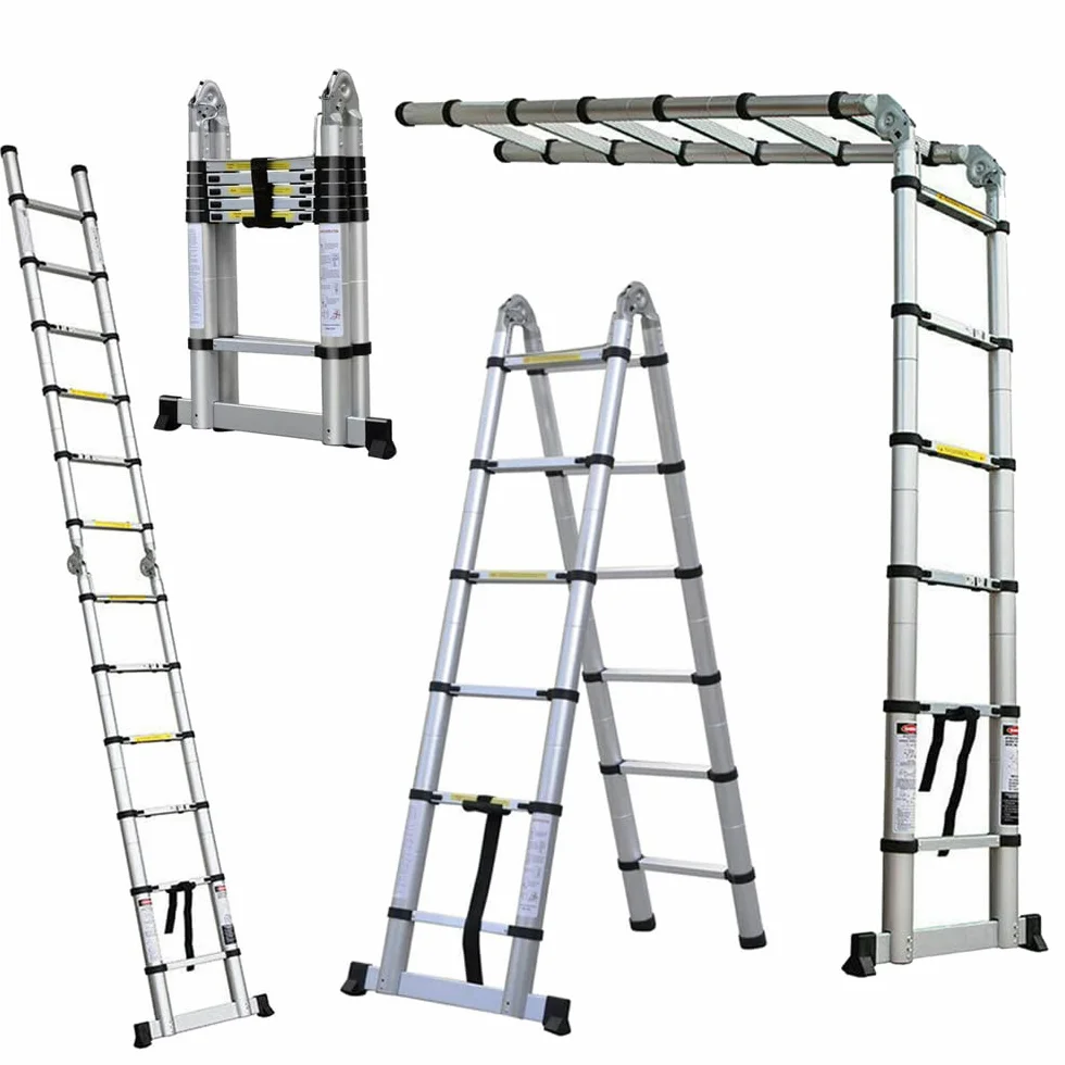 Drabina teleskopowa z chowanymi szczeblami, składana aluminiowa teleskopowa drabina rozkładana, nośność 150 kg (3,8 m. 1,9 m + 1,9 m)