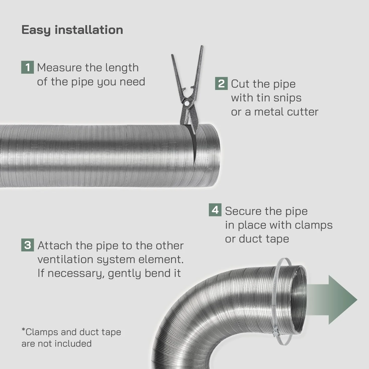 Vent Systems Elastyczna okrągła rura aluminiowa DN 120 mm x 1,5 m długości, wąż aluminiowy, elastyczny wąż, wąż powietrza wylotowego do ogrzewania i chłodzenia, klimatyzacji, suszarki, wentylatora