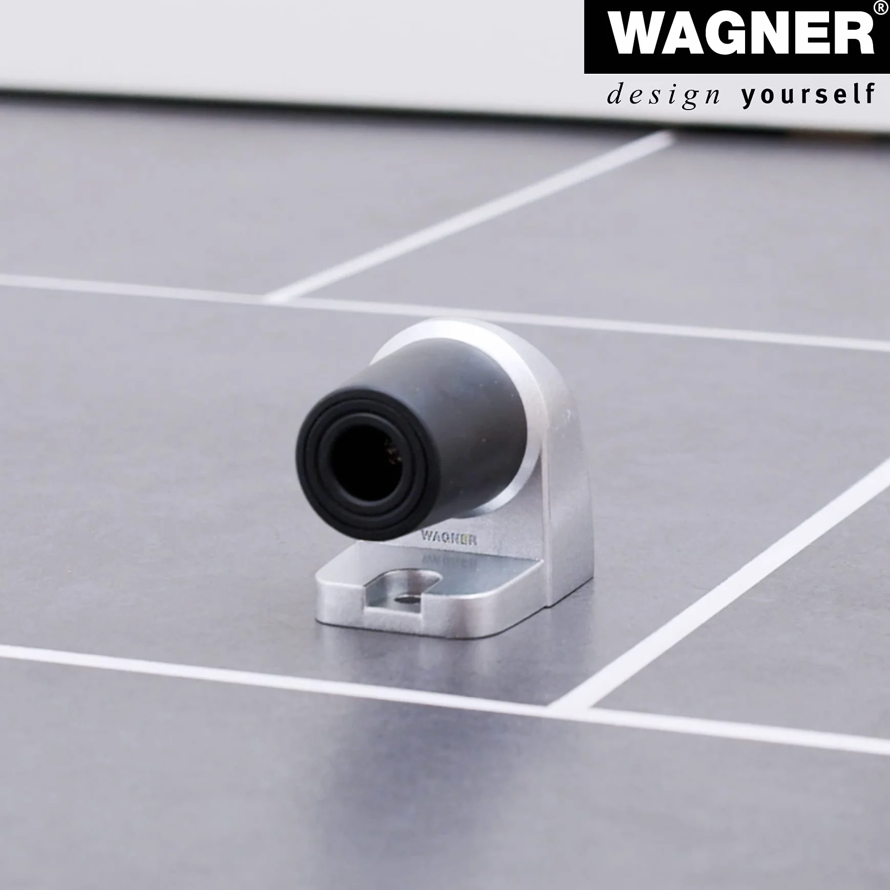 WAGNER Stoper do drzwi podłogowych HOOK - 60 x 40 x 50 mm, odlew ciśnieniowy cynku o wyglądzie aluminium, bufor kauczuku termoplastycznego, czarny, do wkręcania wraz z materiałem montażowym - 15500011