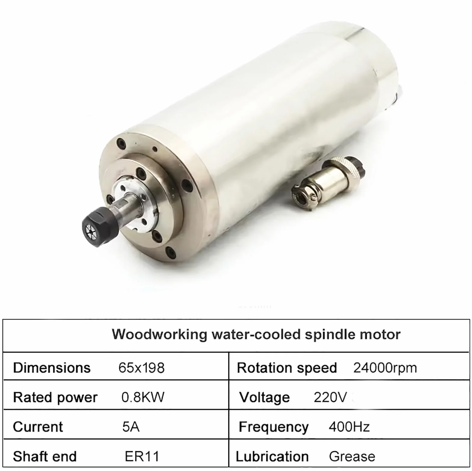 RATTMMOTOR Silnik wrzecionowy 0,8 kW, 800 W CNC wrzeciono chłodzone wodą 65 mm 220 V wodoodporne wrzeciono frezujące 24000RP 400HZ ER11 do frezarki do grawerowania CNC