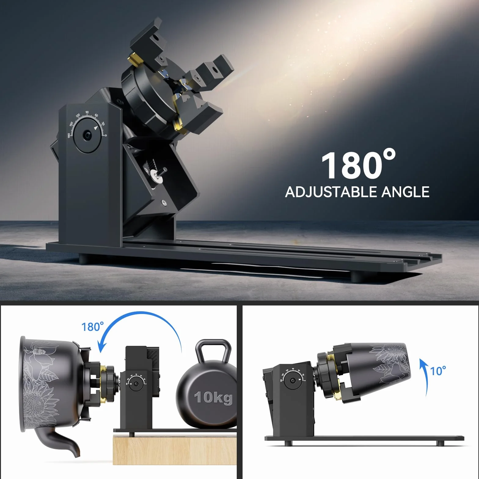 SCULPFUN RA Pro Max Laser Rotary Roller, 4 w 1, obrotowy uchwyt do maszyny do grawerowania laserowego, moduł rotacyjny osi Y, z regulowanym kątem 180°, do grawerowania cylindrycznych, nieregularnych