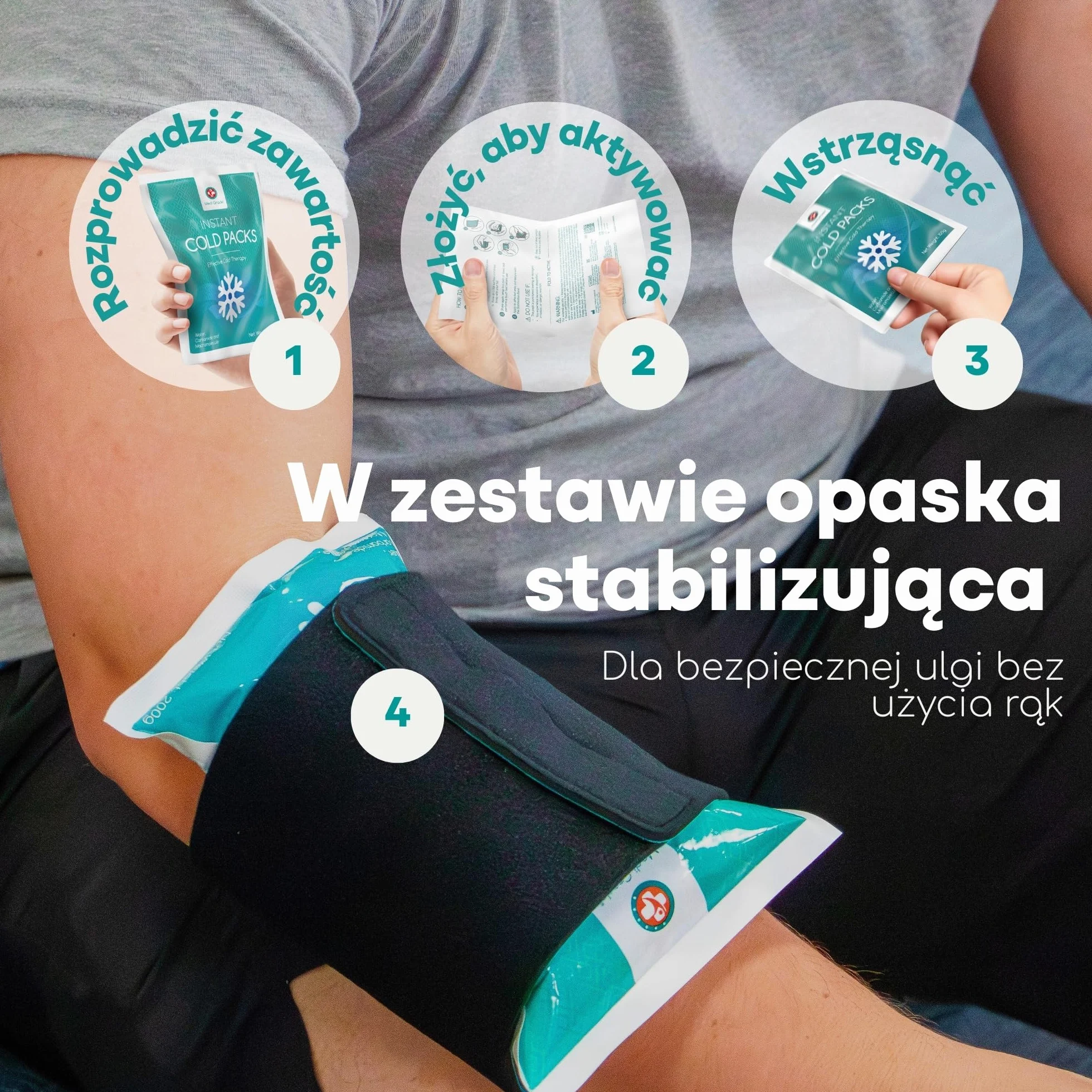 Medi Grade Instant Cold Pack 8 Sztuk 100g 11,43 cm x 15,24 cm Kompres Chłodzący Z Paskiem Stabilizującym