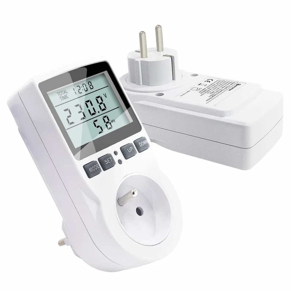 KETOTEK Miernik mocy z miernikiem mocy, licznik zużycia energii z wyświetlaczem LCD, gniazdko elektryczne ochrona przed przeciążeniem 3680 W (typ E)