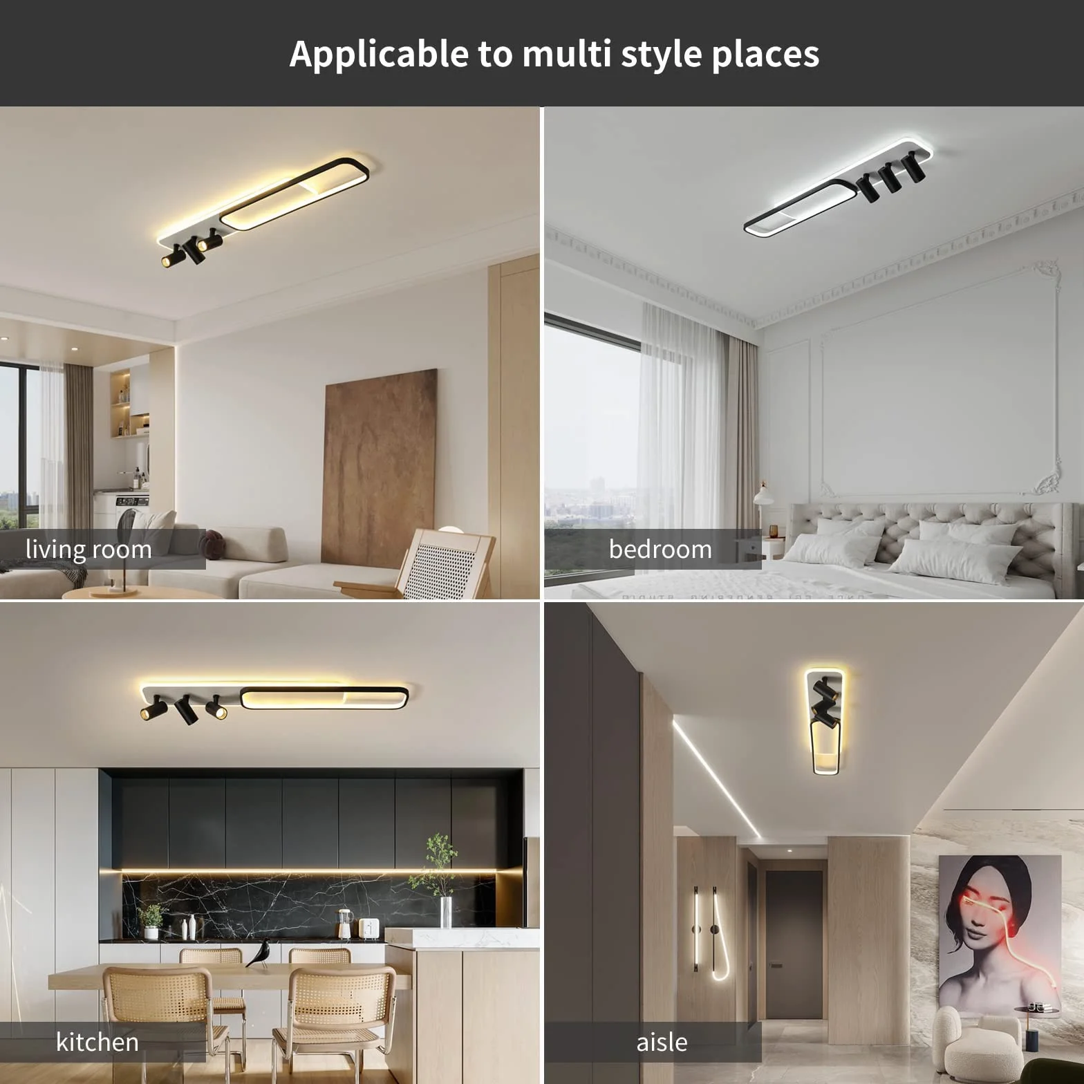 Oninio Nowoczesna lampa sufitowa, 3-punktowa szyna świetlna Czarny akryl z białą geometryczną lampą sufitową Możliwość przyciemniania Pilot Salon Sypialnia Kuchnia Jadalnia