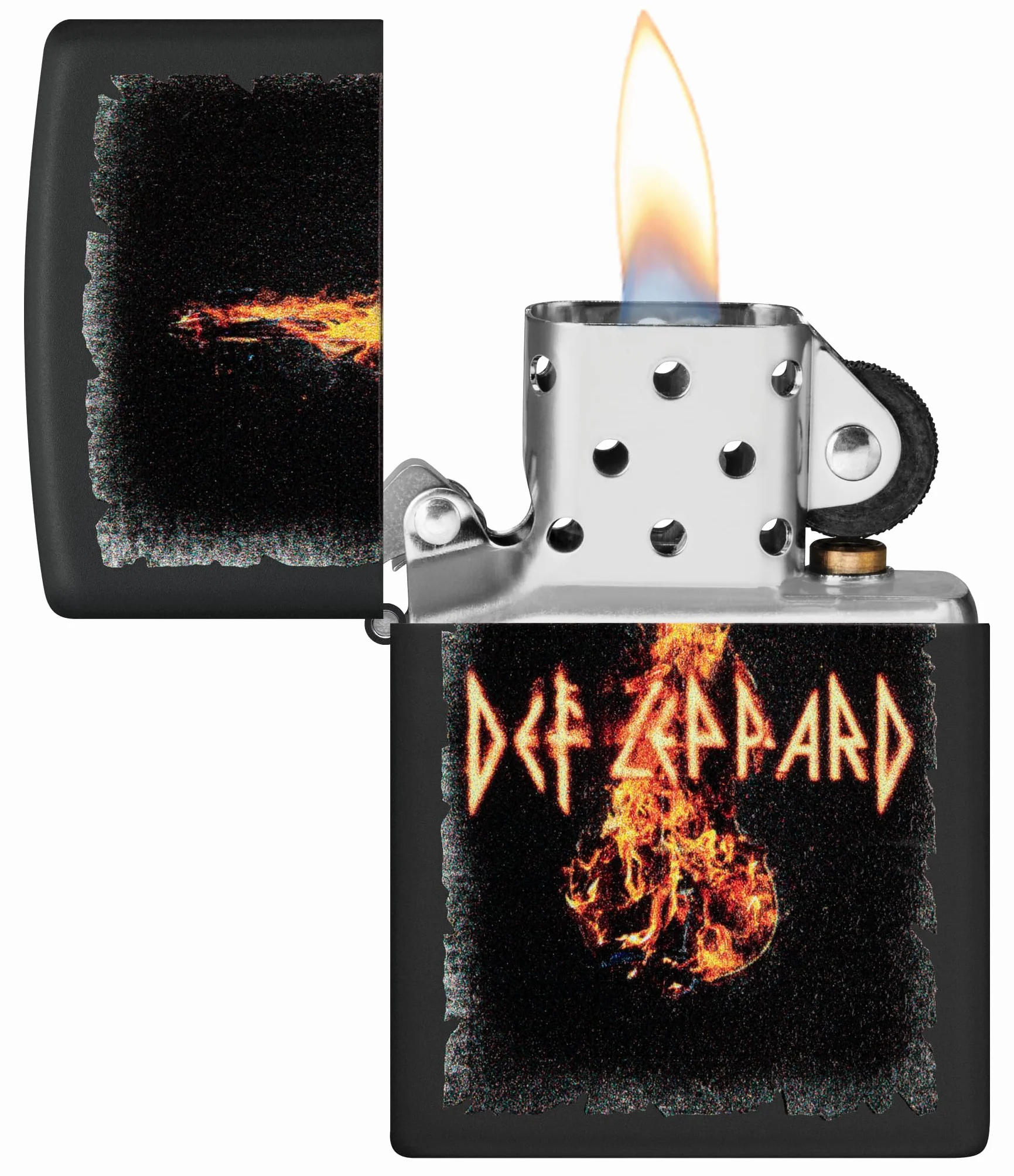 Zippo Def Leppard Zapalniczka Sztormowa, Kolorowy Nadruk, do Napełniania, Wielokrotnego Użytku, Wiatroodporna Konstrukcja, Pudełko na Prezent, Wykonano w USA, Kolor Czarny Matowy (Black Matte)