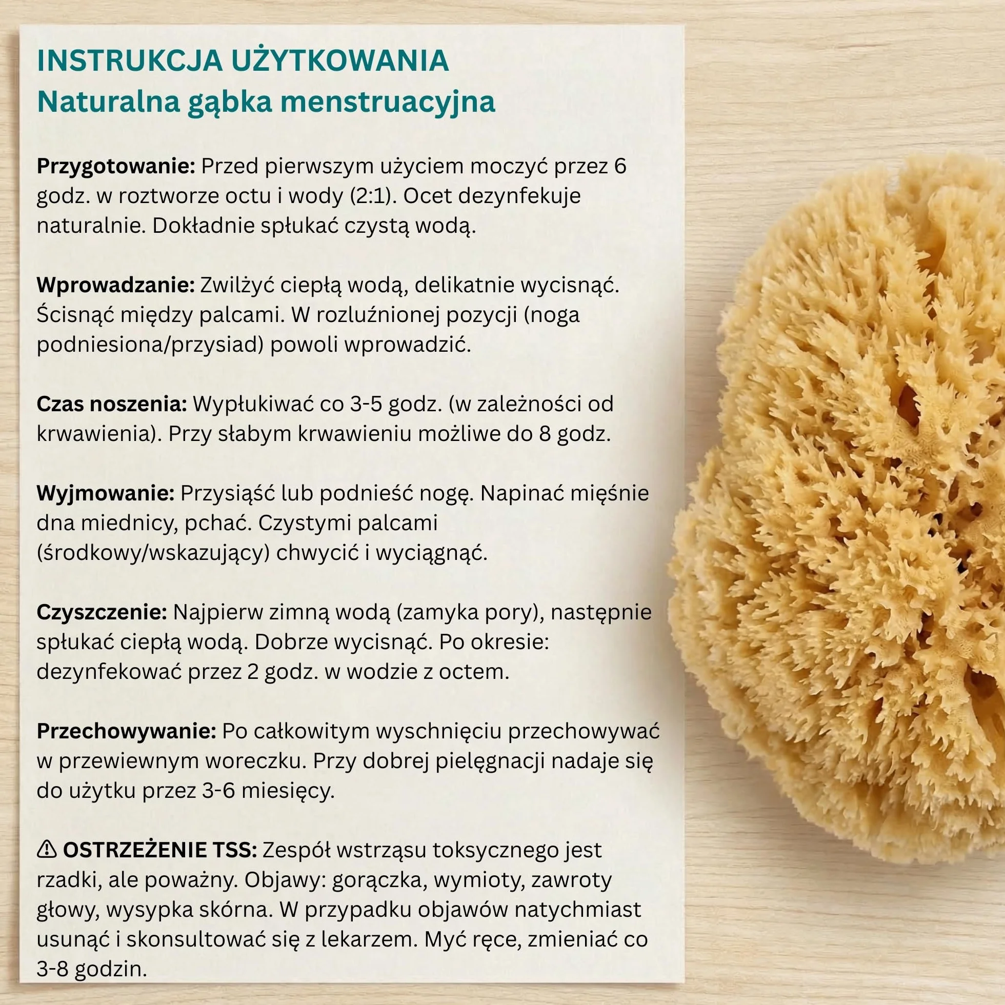 tom&pat® Naturalna gąbka menstruacyjna z nitką • alternatywa dla tamponów • zmywalna • Dermatest doskonały • pojemnik podróżny • jakość premium Grecja (Roz. S, 5 x 3-5 cm)
