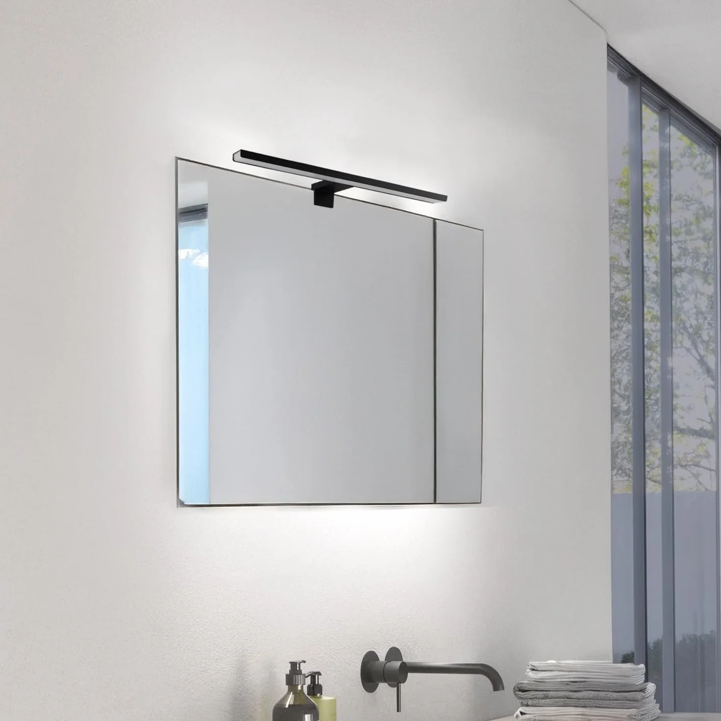 M Ledme - Lampa ścienna LED do lustra łazienkowego Plex 8 W 40 cm, neutralna biel 4000 K, wodoodporna IP44, mocowana do lustra, mebli lub ścian, 400 x 51 x 128 mm (wys.)