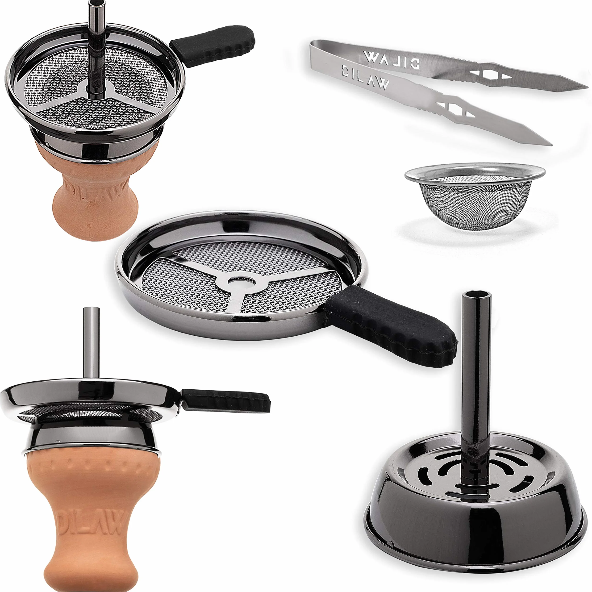 DILAW Kompletny zestaw sziszy Smart to go 38 cm stal nierdzewna mini hookah 4 przyłącza 4 adaptery szklane