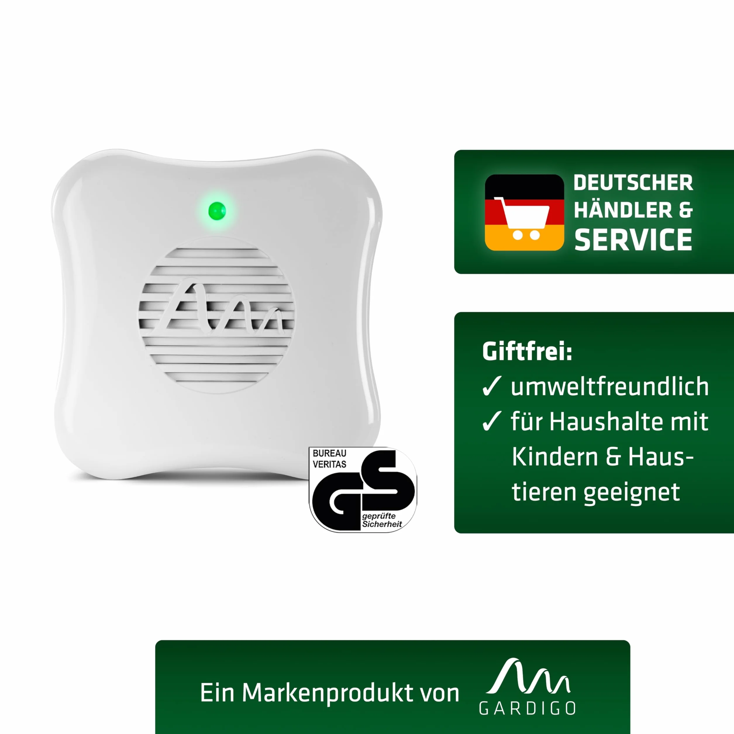 GARDIGO® Wtyczka ultradźwiękowa do odstraszania pająków – zestaw 2 szt. I odstraszacz szkodników do domu przeciwko pająkom I 25 m² I 27 kHz I ochrona przed pająkami I ochrona przed owadami