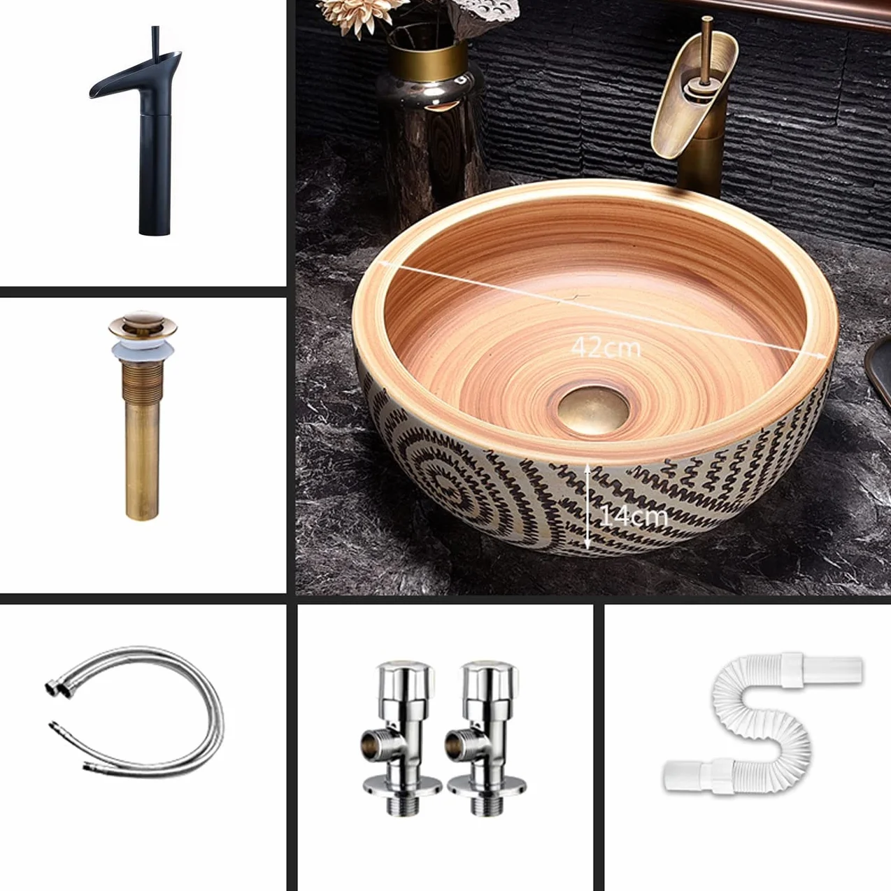 Ceramiczna Umywalka Nablatowa, Minimalistyczna, Artystyczna Umywalka Nablatowa Z Kranem I Odpływem, Jeden Kolor, Jeden Kolor