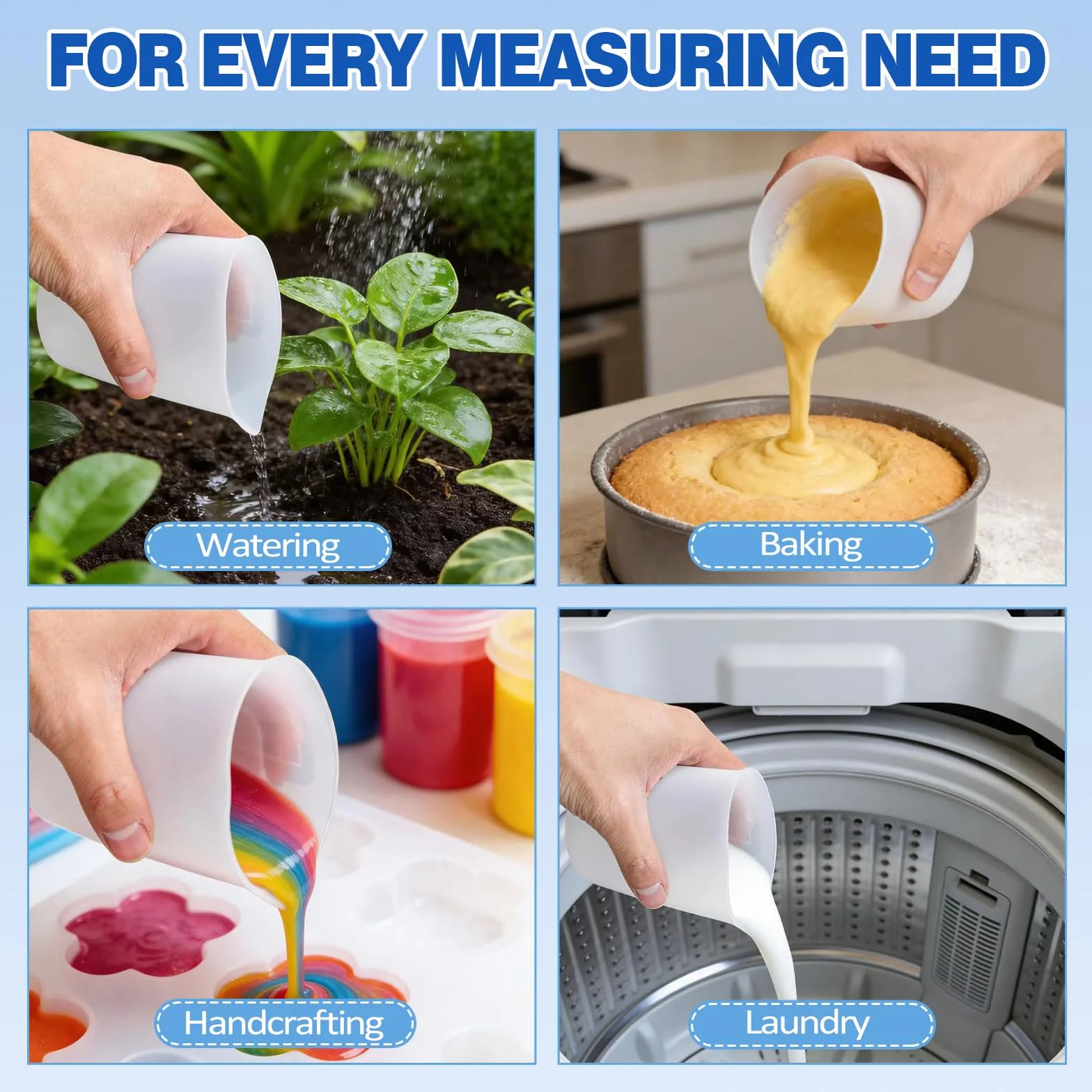 2 silikonowe kubki z miarką 250 ml, silikonowe kubki z miarką do odlewania, pomoc w dozowaniu środków piorących, z powłoką zapobiegającą przywieraniu, ze skalą, do żywicy epoksydowej, form