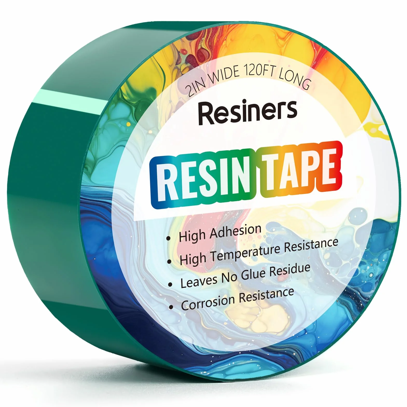 Resiners Taśma z żywicy epoksydowej - 50 mm W x 36,5 m L – taśma termokurczliwa, odporność na wysoką temperaturę, łatwe odklejanie, taśma żywiczna do tabletu River, zielona