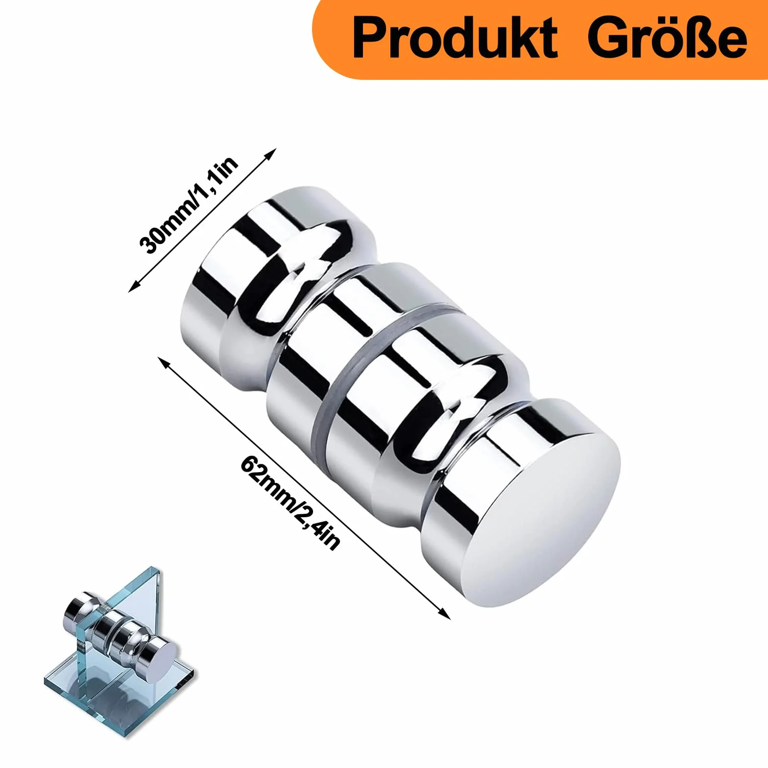 Gałka do drzwi prysznicowych, 2 sztuki, gałka do drzwi prysznicowych, M8 x 30 mm, stal nierdzewna, uchwyt prysznicowy, szklane drzwi przesuwne